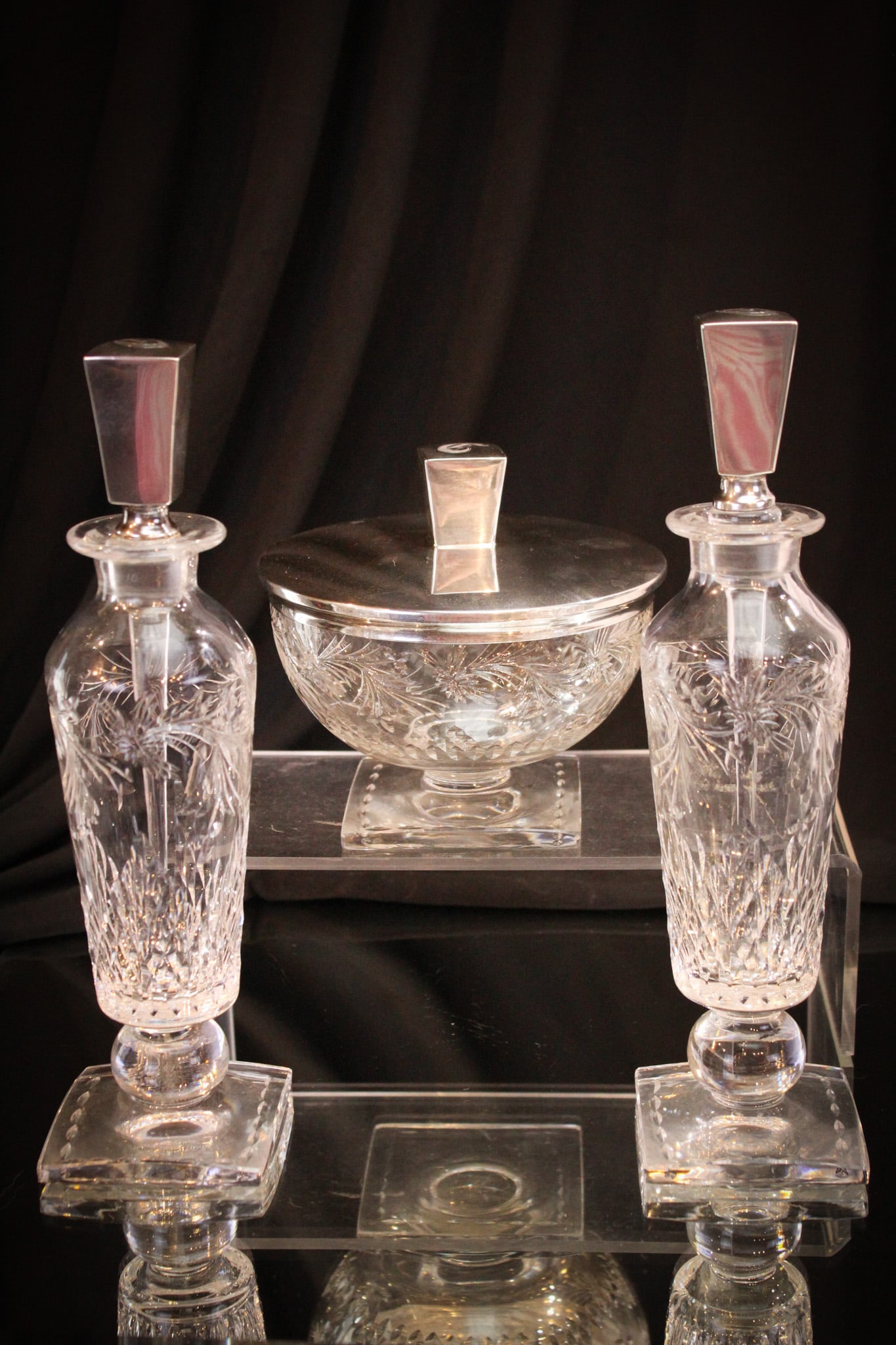 3 pc Hawkes Cut Glass & Sterling Perfume Bottle Vanity Set (1 of 14)
