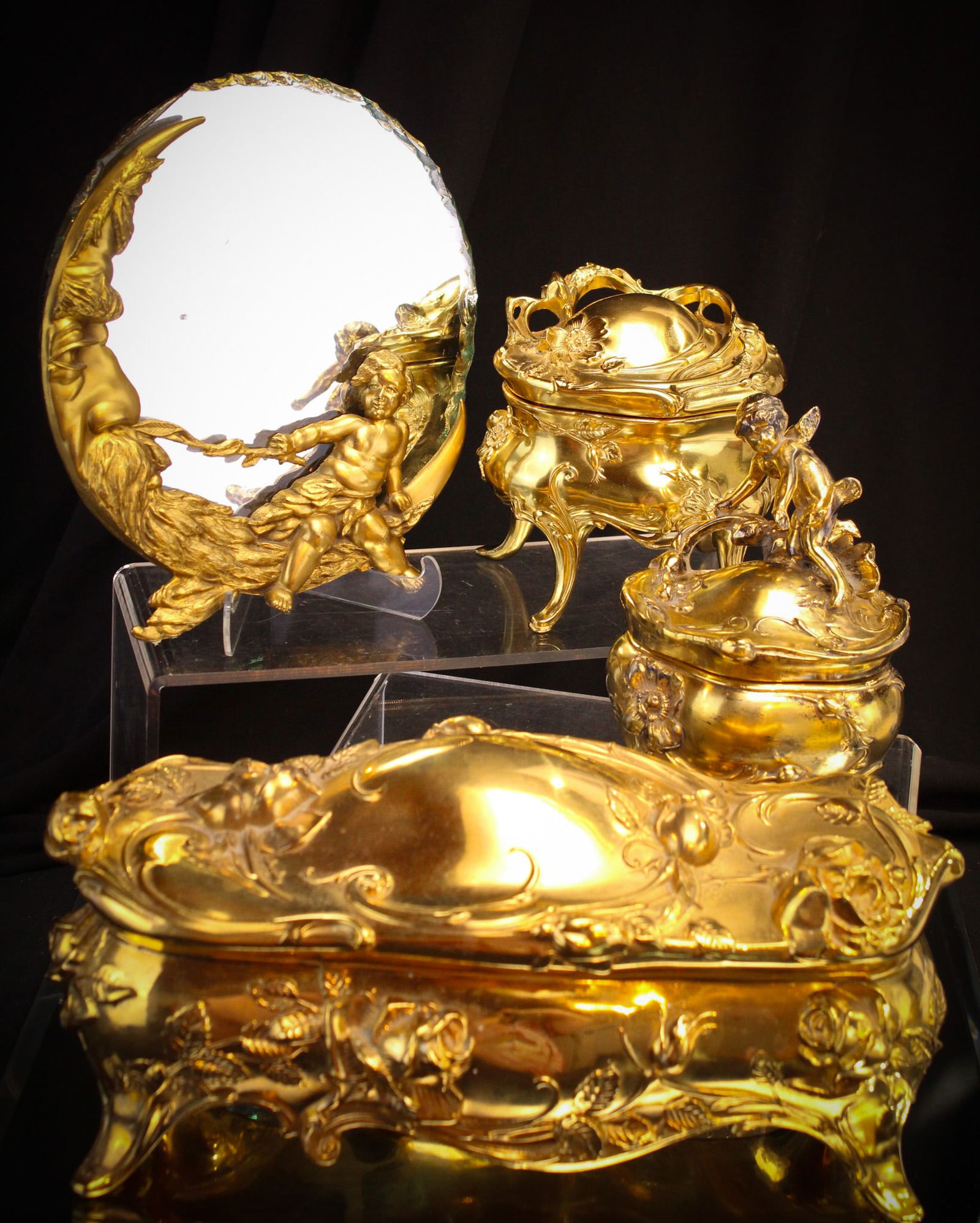 4 pc Lot Victorian Jewelry Box Caskets & Mirror (1 of 20)