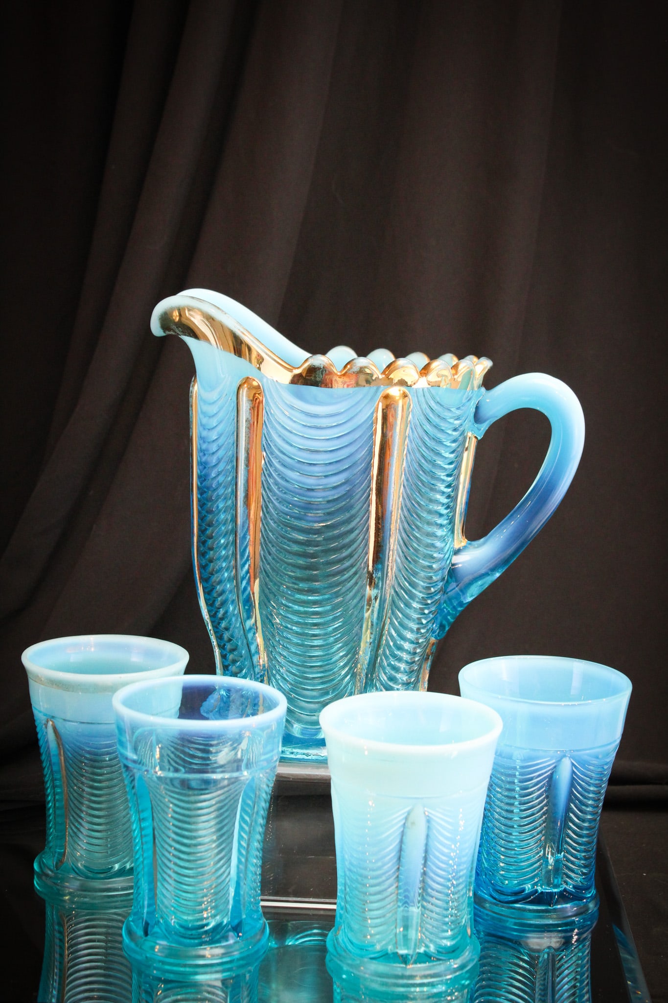 Northwood Blue Opalescent Drapery Victorian Water Set (1 of 11)