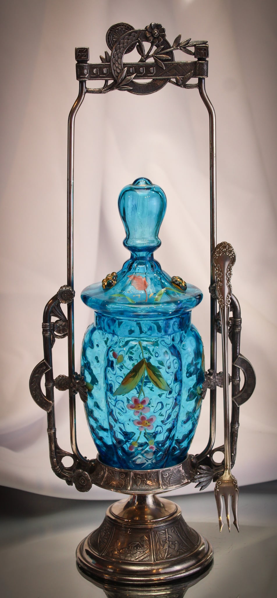 Reed & Barton Victorian Silverplate Enameled Glass 15" Pickle Castor (1 of 8)