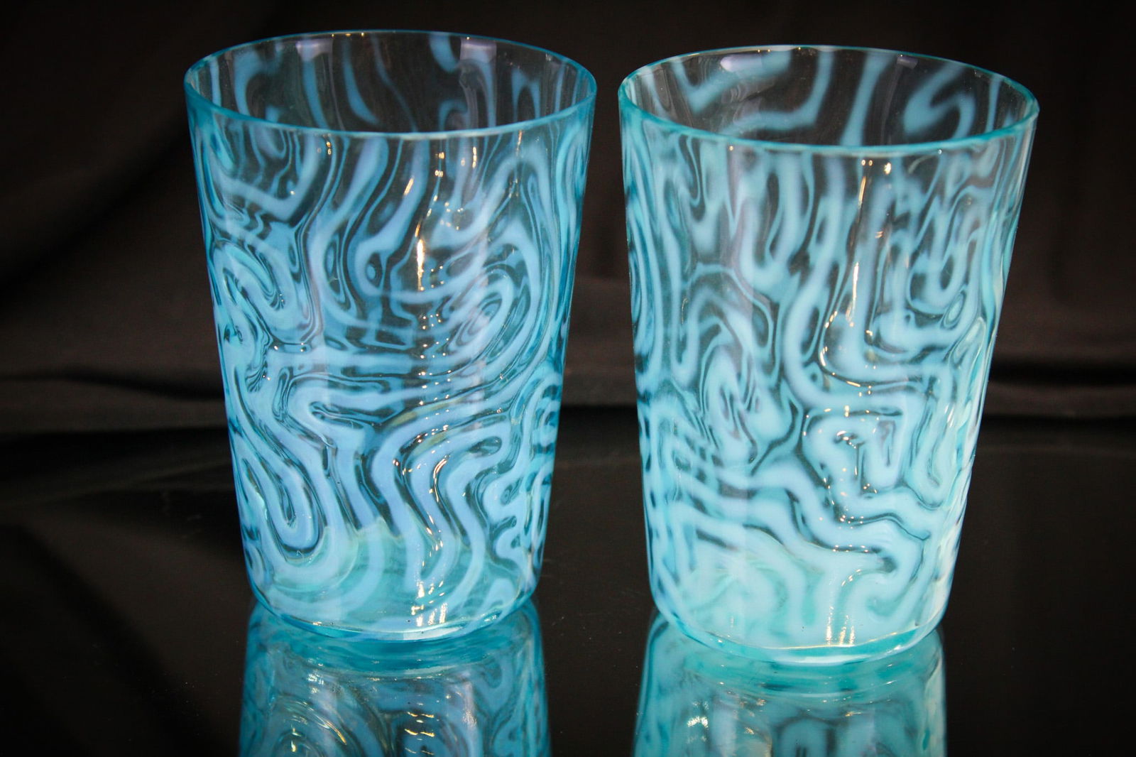 2 pc Lot Victorian Jefferson Glass Swirling Maze Tumblers (1 of 8)