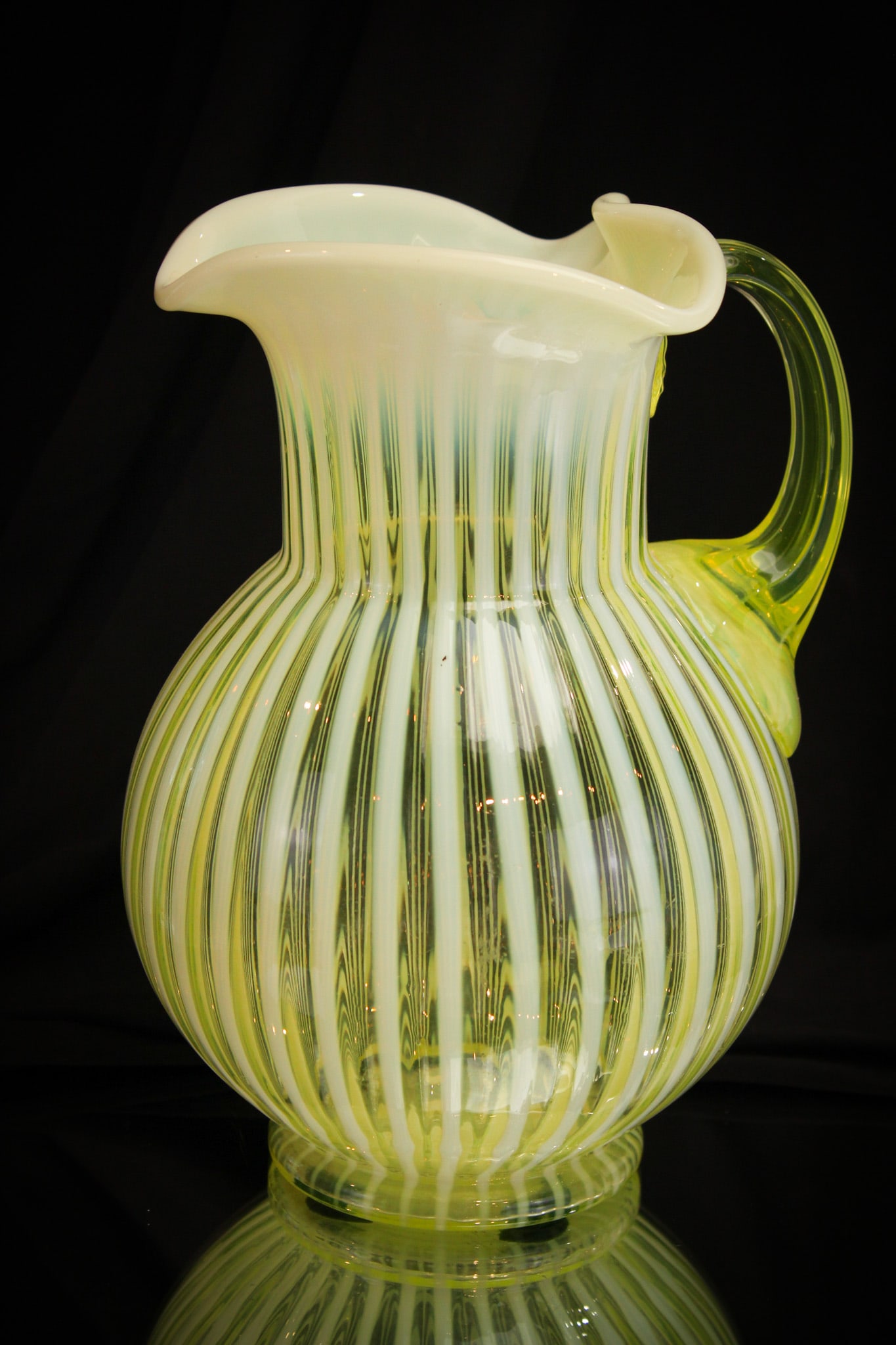 Rare Albany Vaseline Opalescent Stripe Victorian Pitcher (1 of 9)
