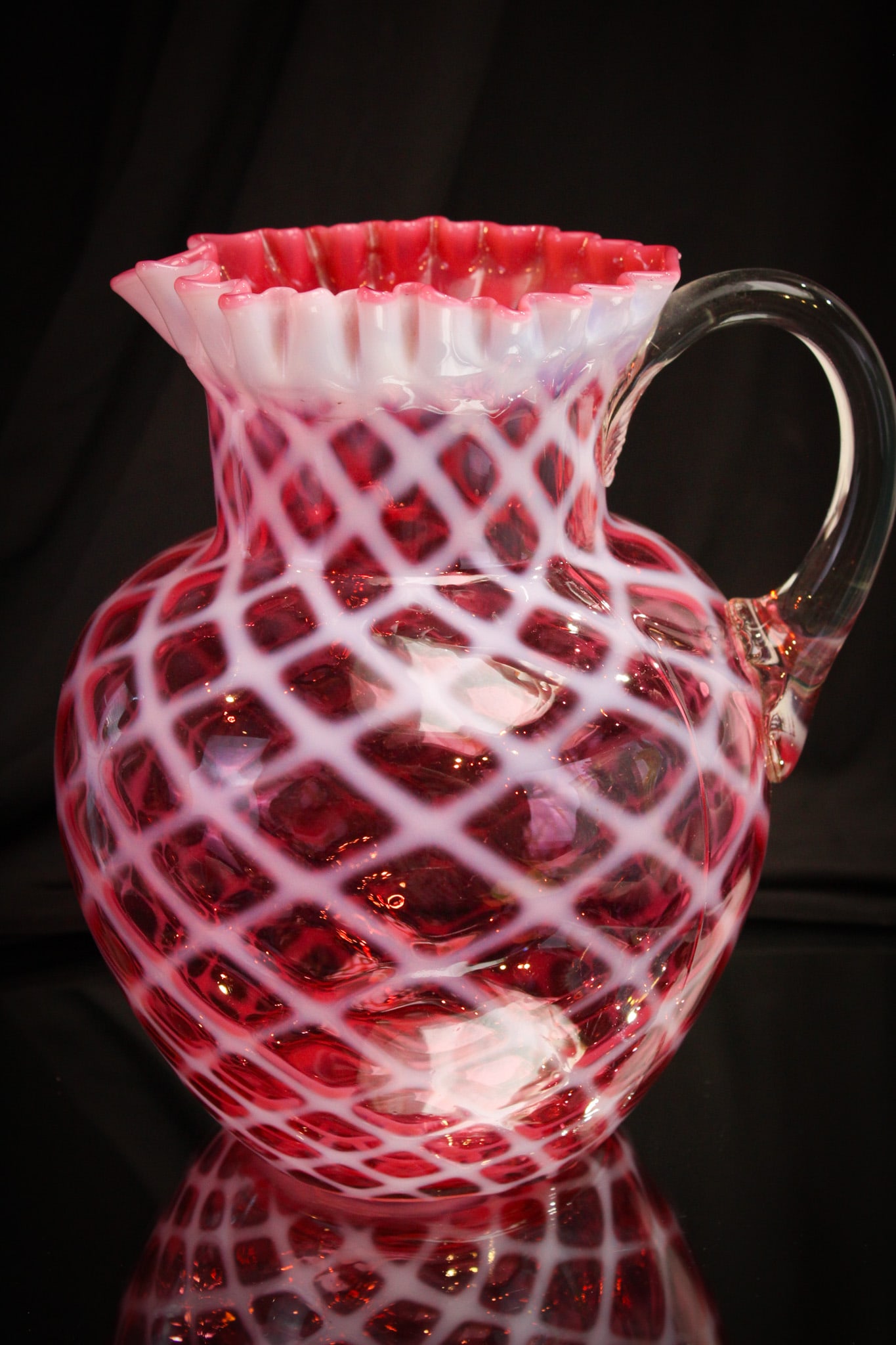 Cranberry Opalescent Victorian Glass Lattice Water Pitcher (1 of 7)
