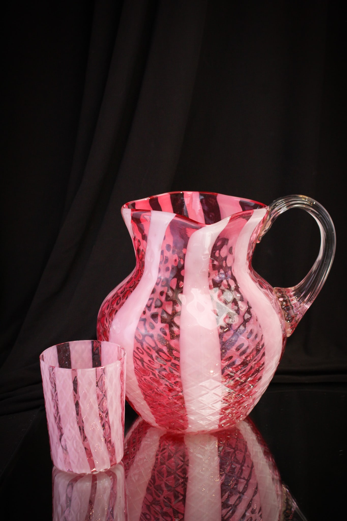 Phoenix Cranberry Diamond Quilt Wide Stripe Victorian Pitcher & Tumbler (1 of 14)