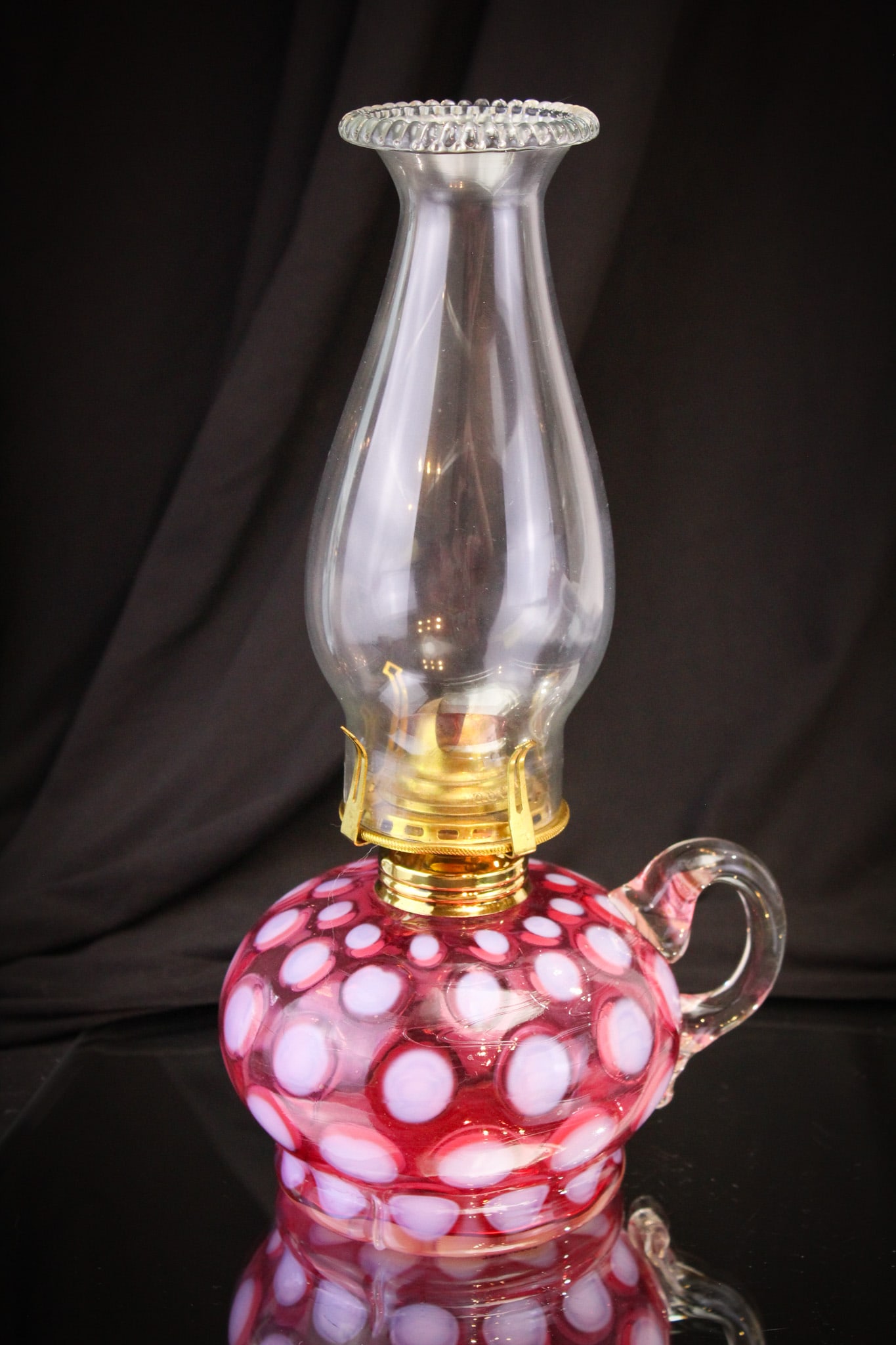 Victorian Cranberry Opalescent Glass Coin Spot Finger Lamp (1 of 6)