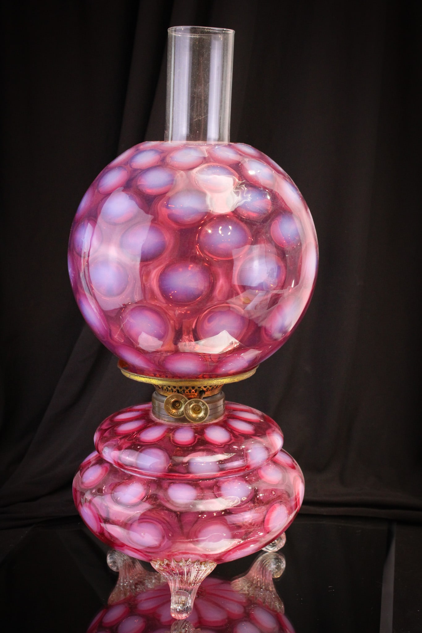 Very Rare Cranberry Opalescent Victorian 14" Gone Wind Lamp (1 of 10)