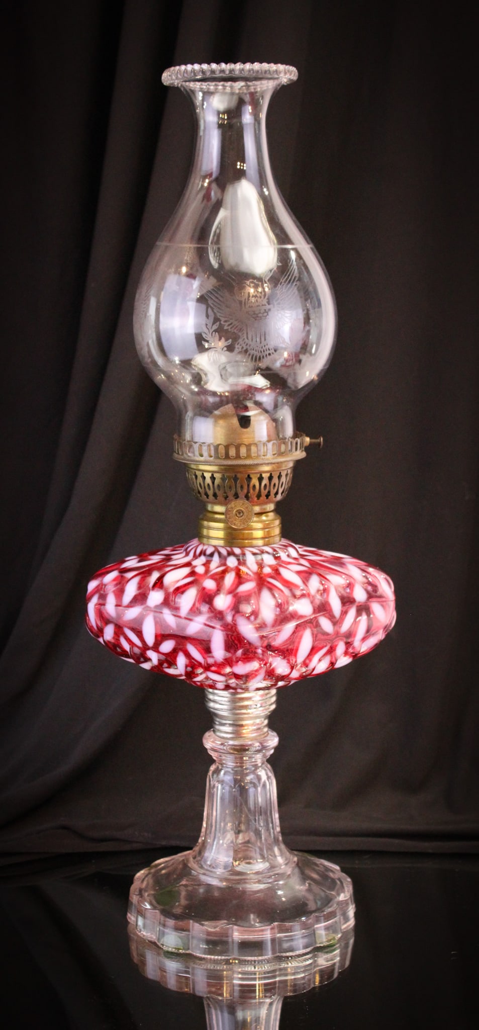 Hobb's Cranberry Opalescent Victorian Snowflake Stand Lamp (1 of 7)