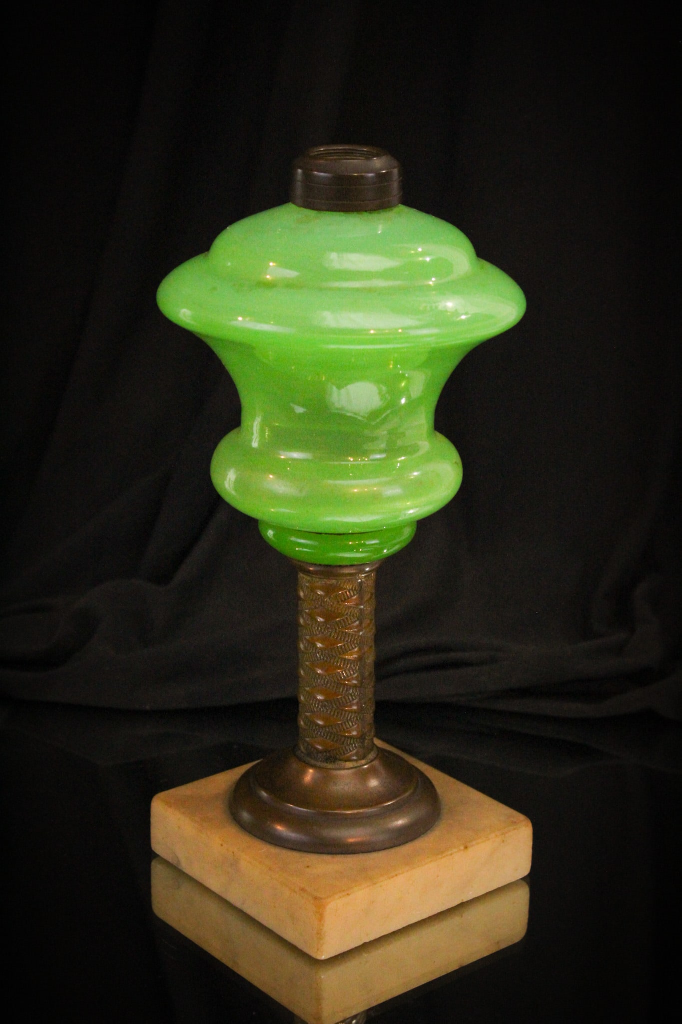 Green Opaline Victorian Glass & Marble Oil Stand Lamp (1 of 6)