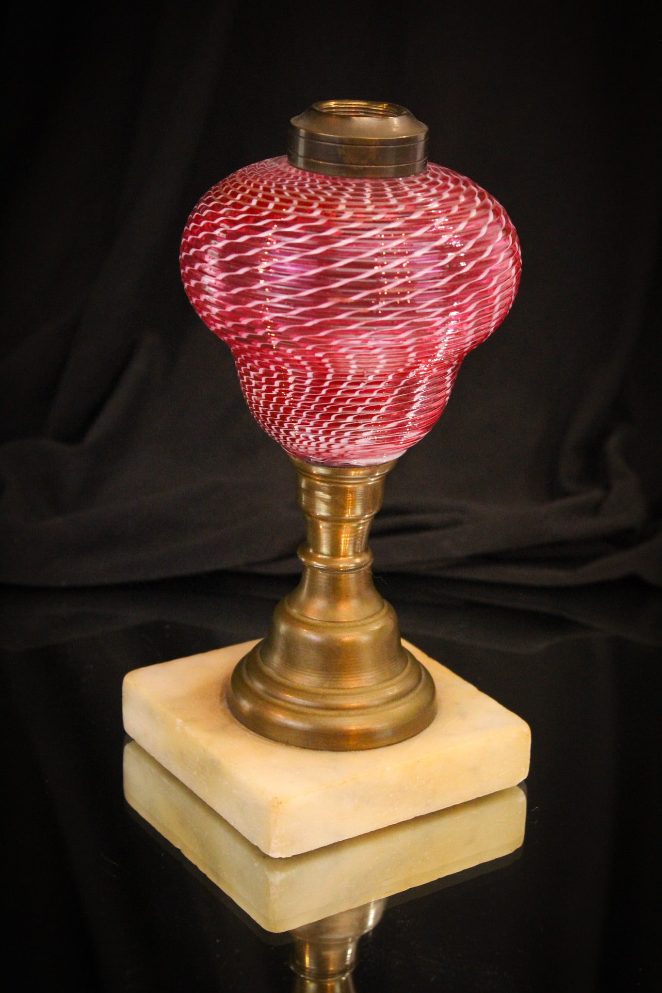 Victorian Cranberry Ribbon Swirl Oil Stand Lamp (1 of 5)