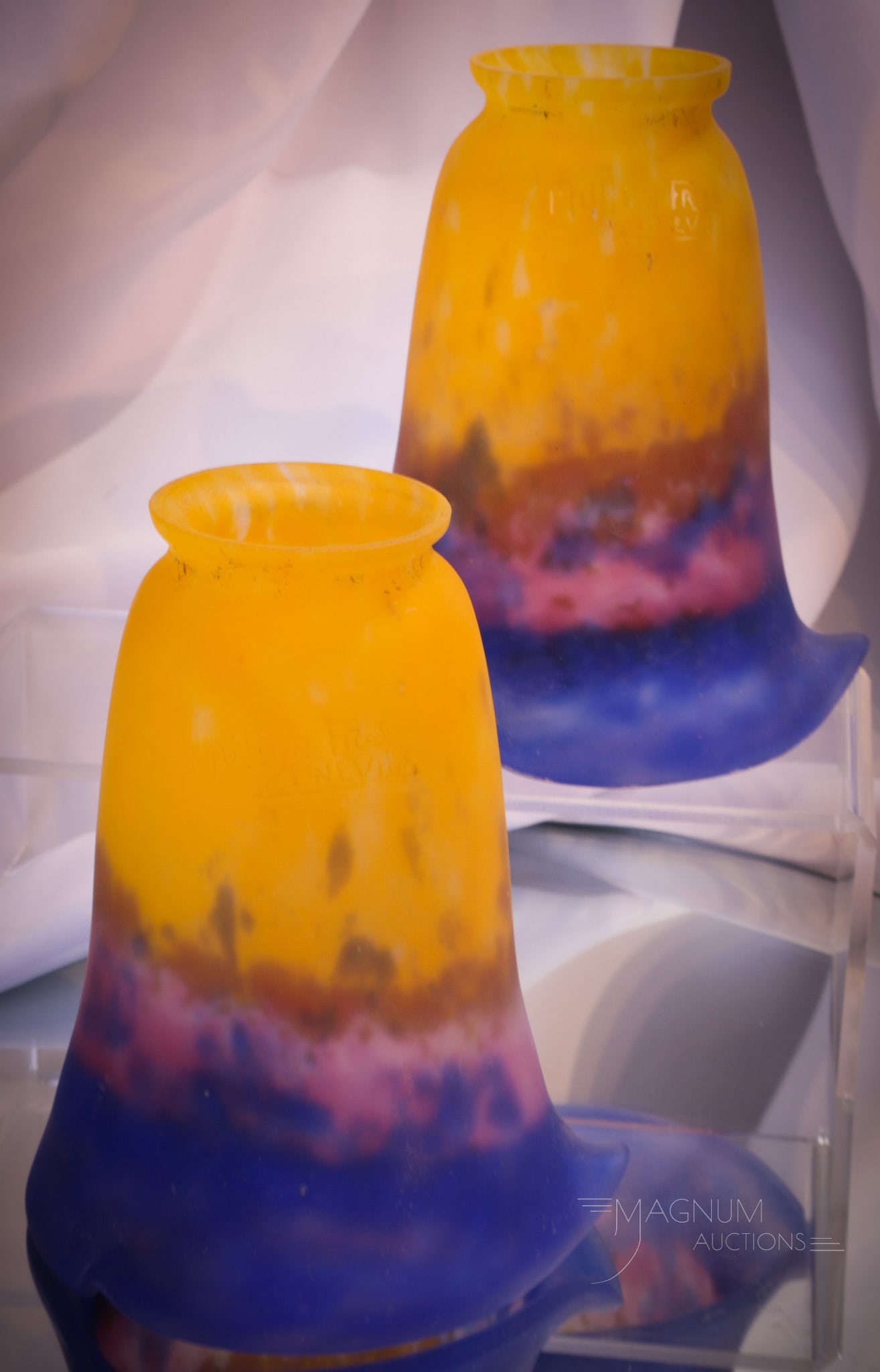 Pair signed Muller Freres Luneville Art Glass Shades (1 of 7)