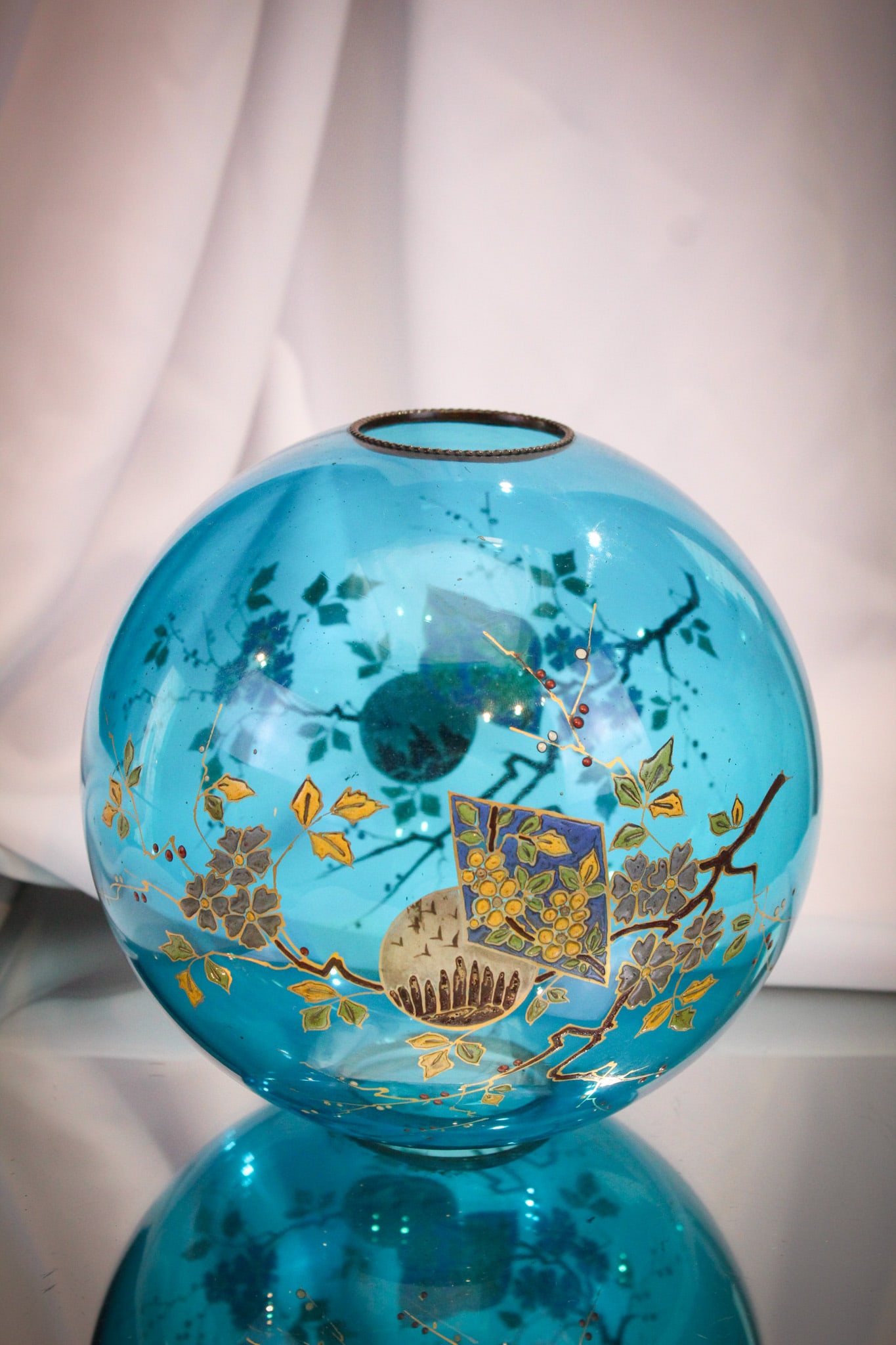 Rare Baccarat Victorian Beruvian Blue Enameled Art Glass Shade (1 of 7)