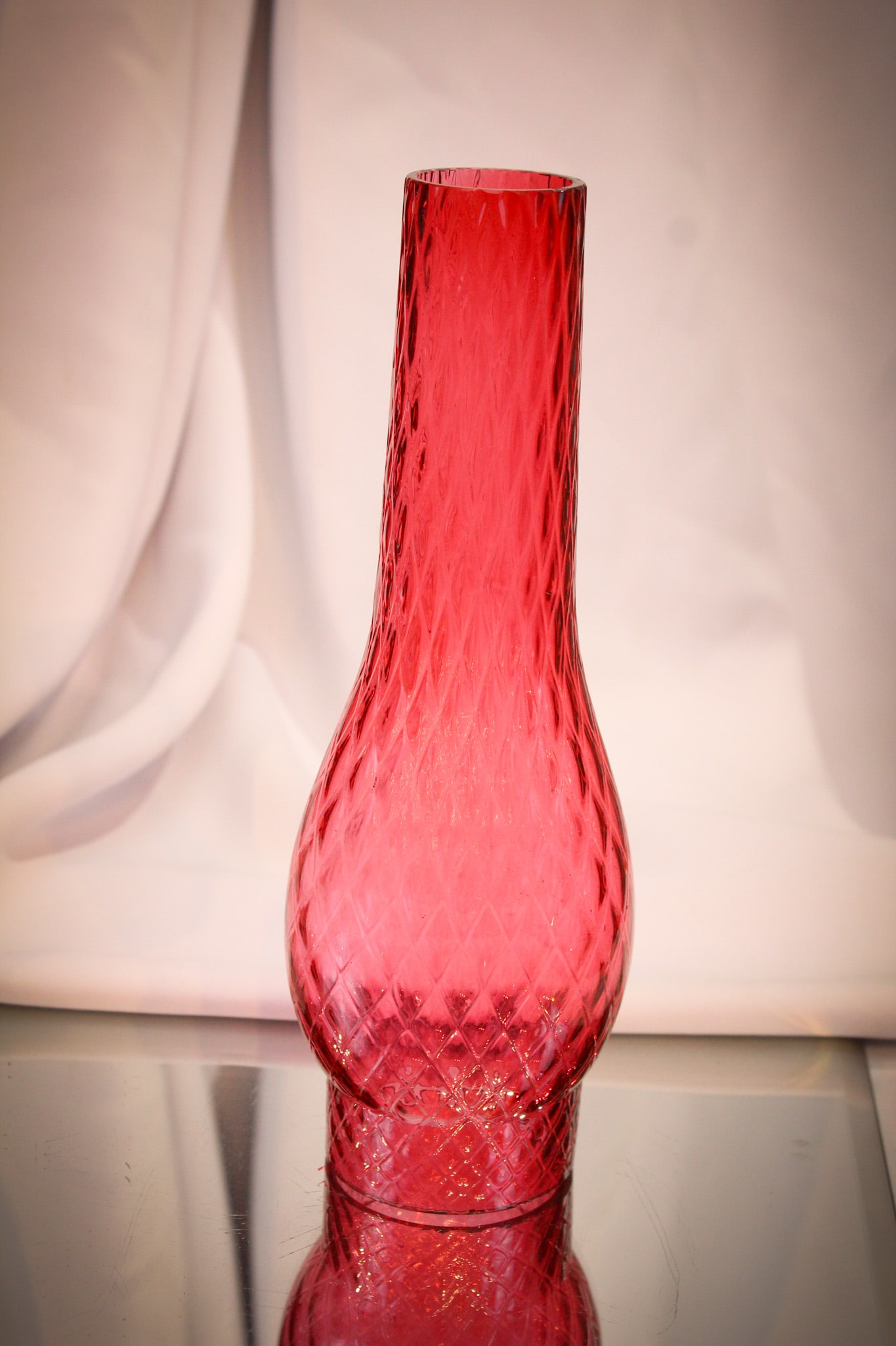 Cranberry Siamond Quilt Victorian Ovoid Art Glass Oil Lamp Chimney (1 of 8)