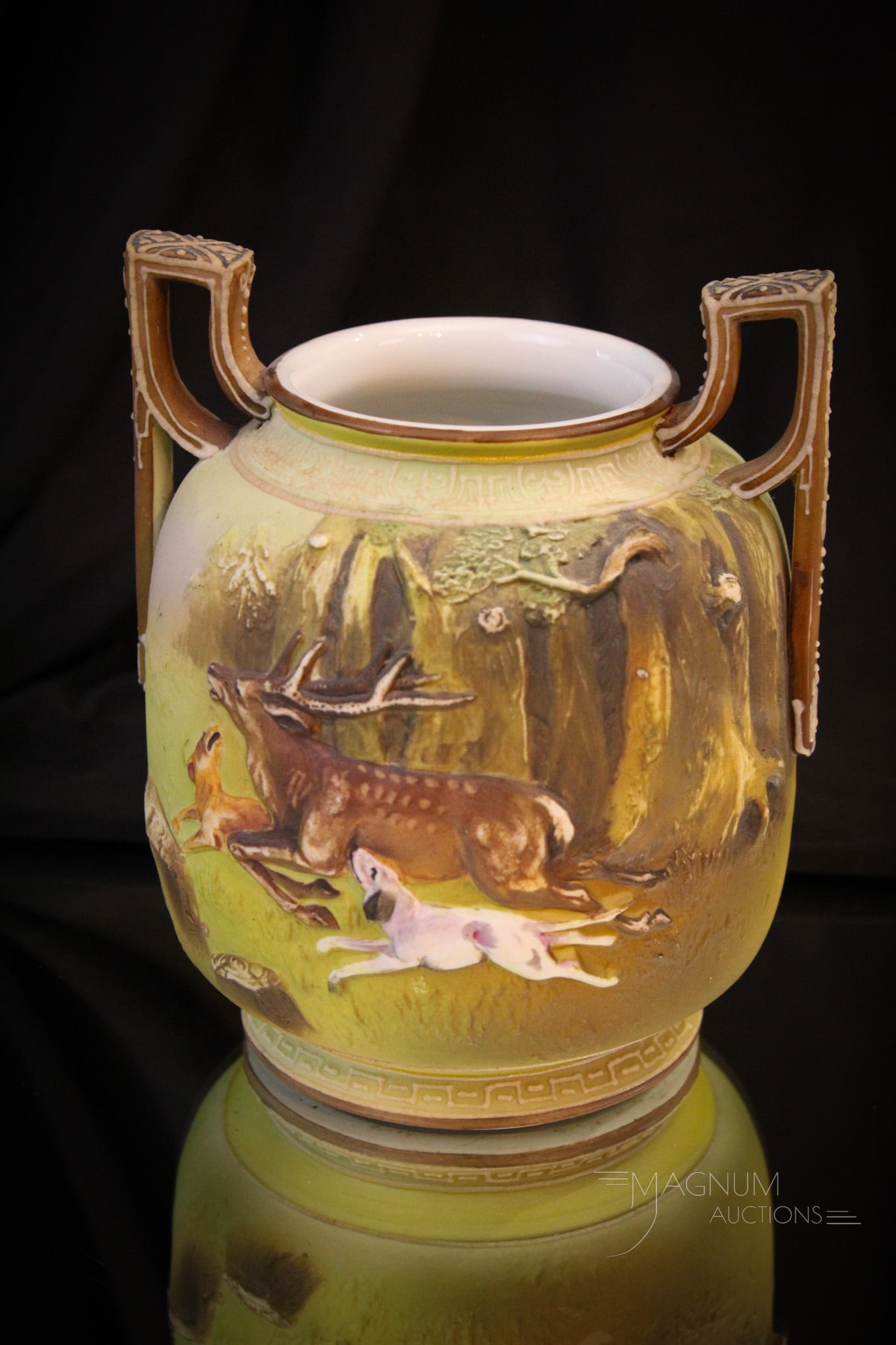 Nippon Porcelain Blow-Out Mold Hunt Scene Double Handle Vase (1 of 11)