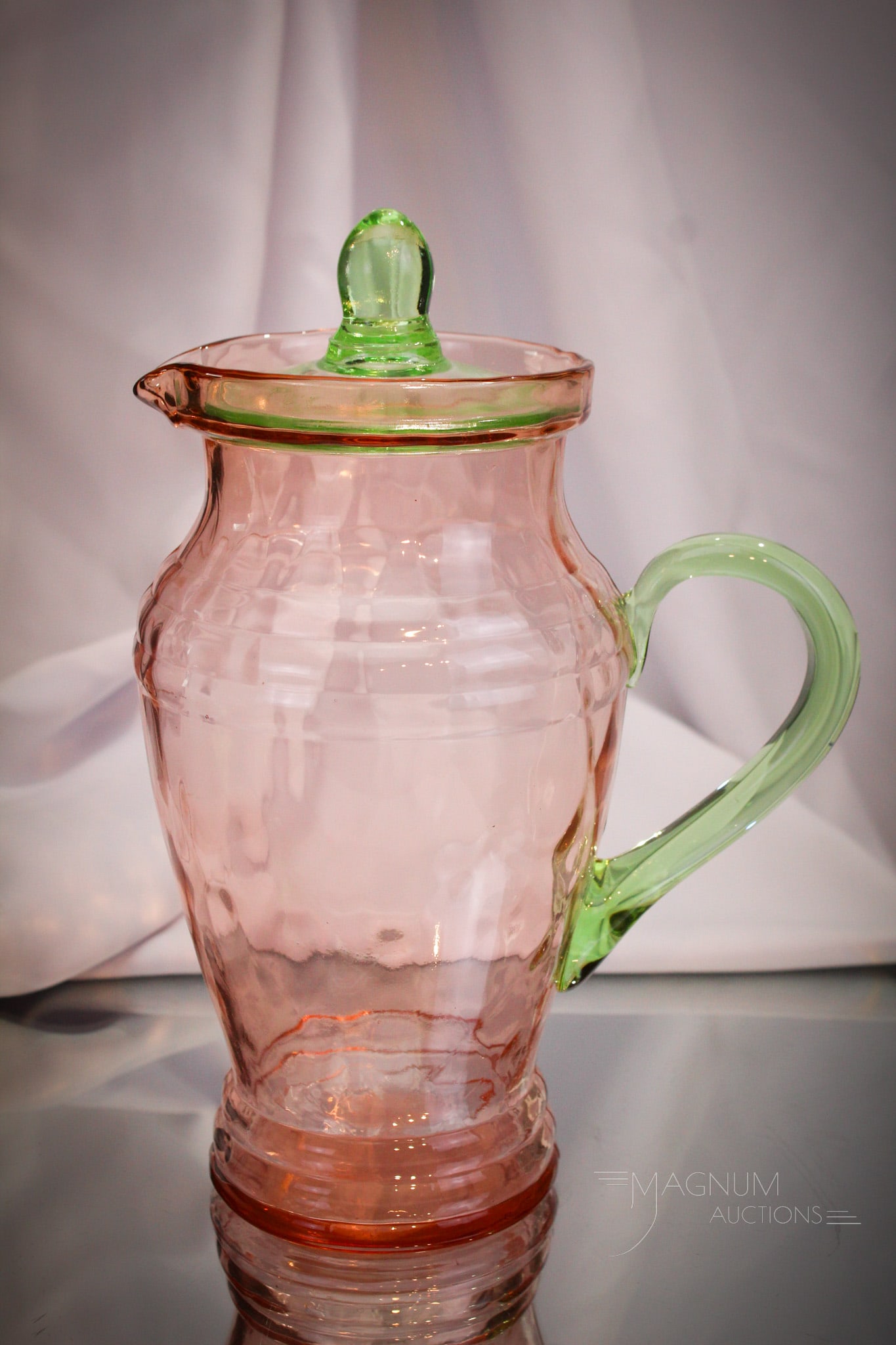 Tiffin Glass Watermelon & Uranium Green Honeycomb Water Pitcher (1 of 8)