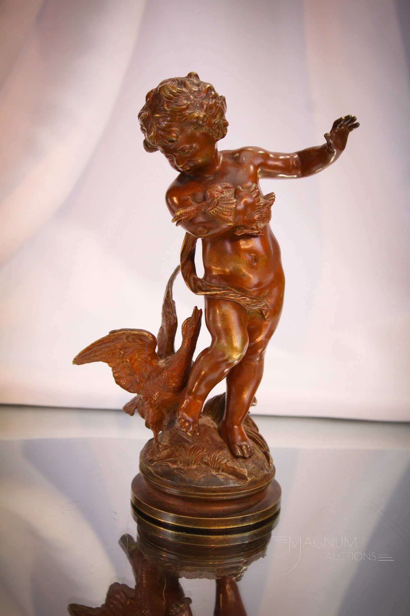 August Moreau (French 1855-1919) Boy "Chased by a Goose" Bronze (1 of 5)