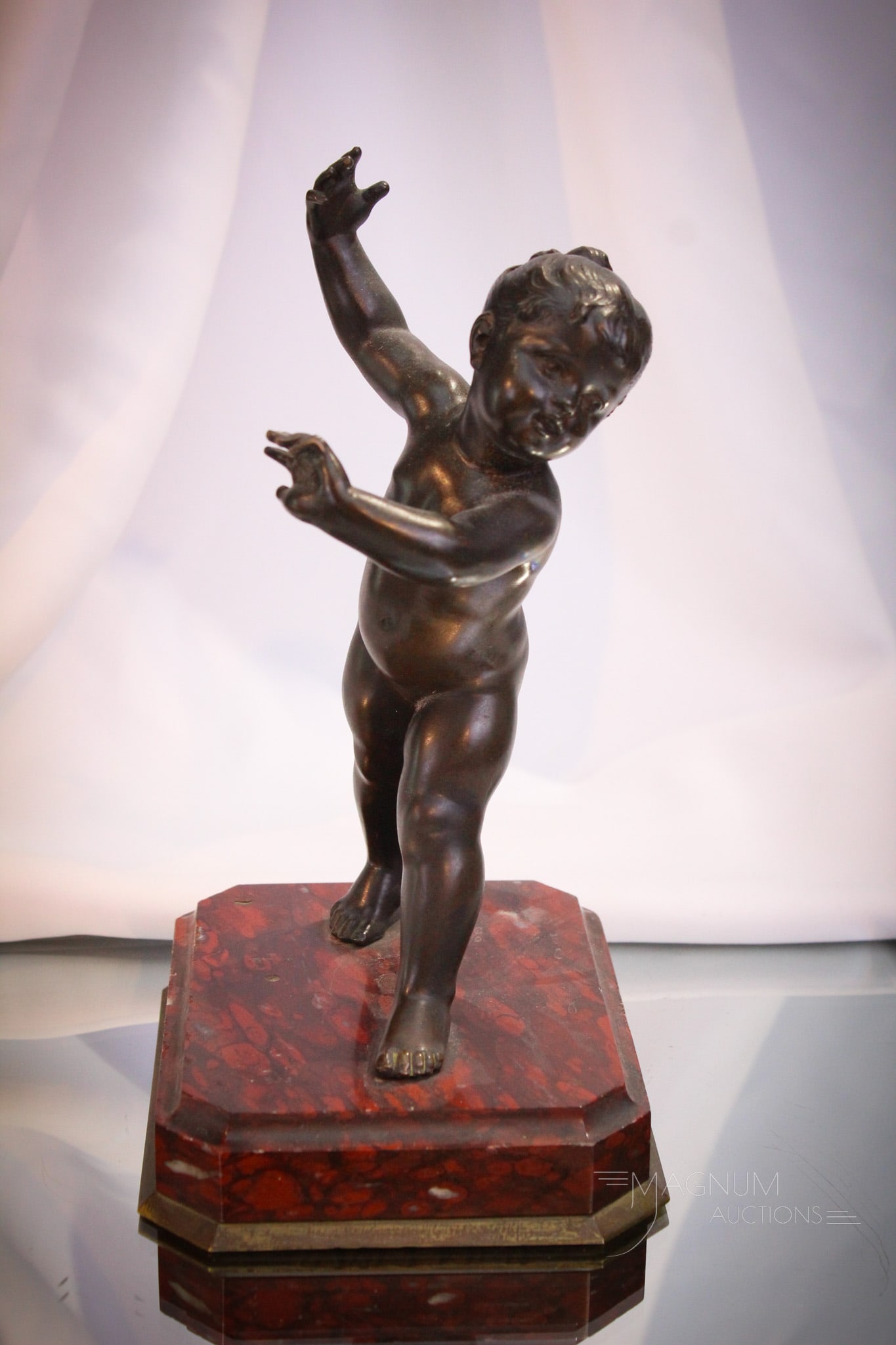 Antique Bronze Dancing Child on Marble Base (1 of 6)