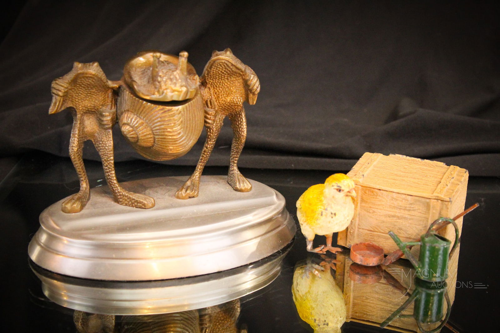 2 pc Lot Figural Frogs & Chick Antique Bronze Inkwells (1 of 11)