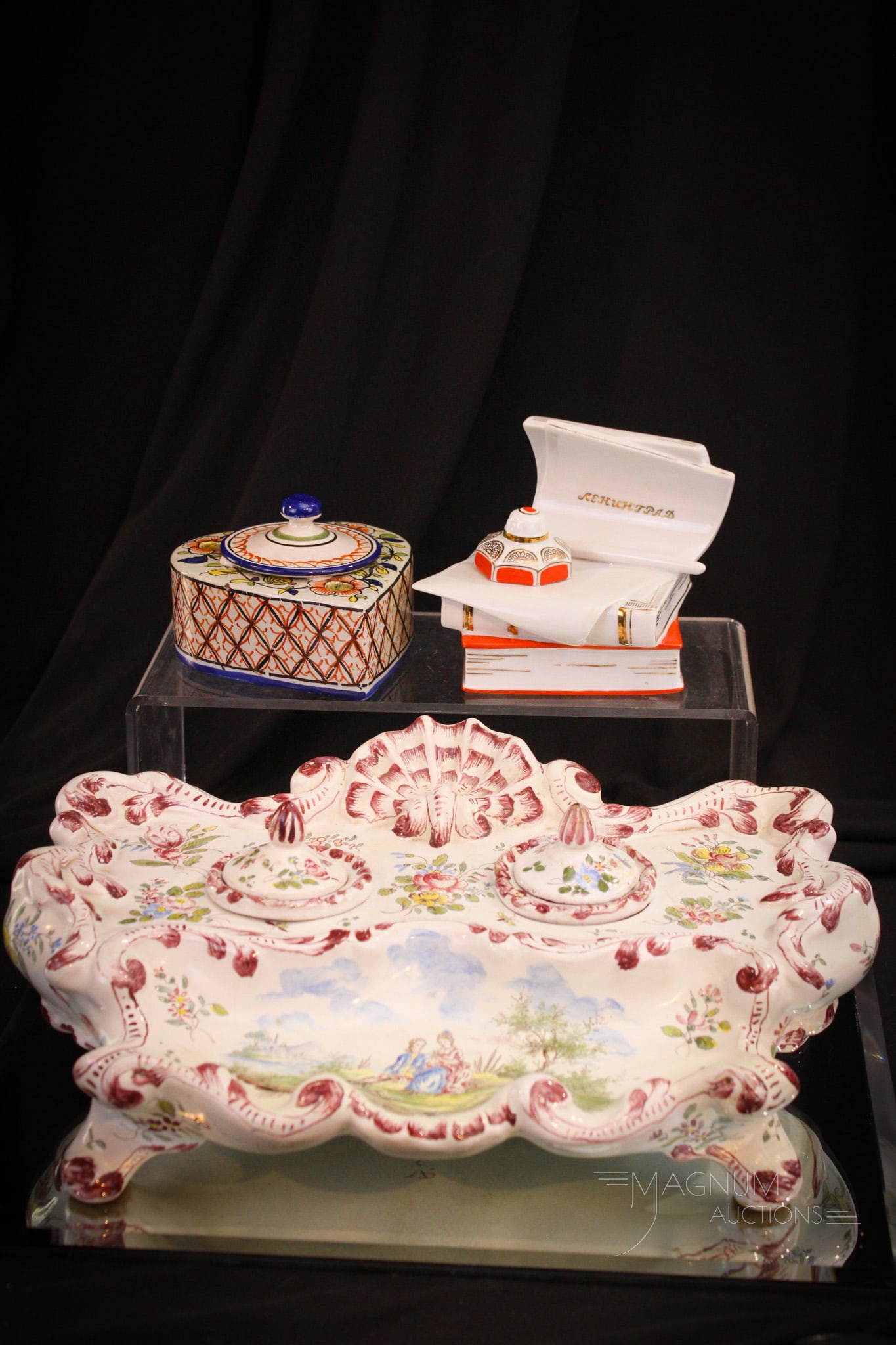 3 pc Lot Antique Porcelain Inkwells (1 of 17)