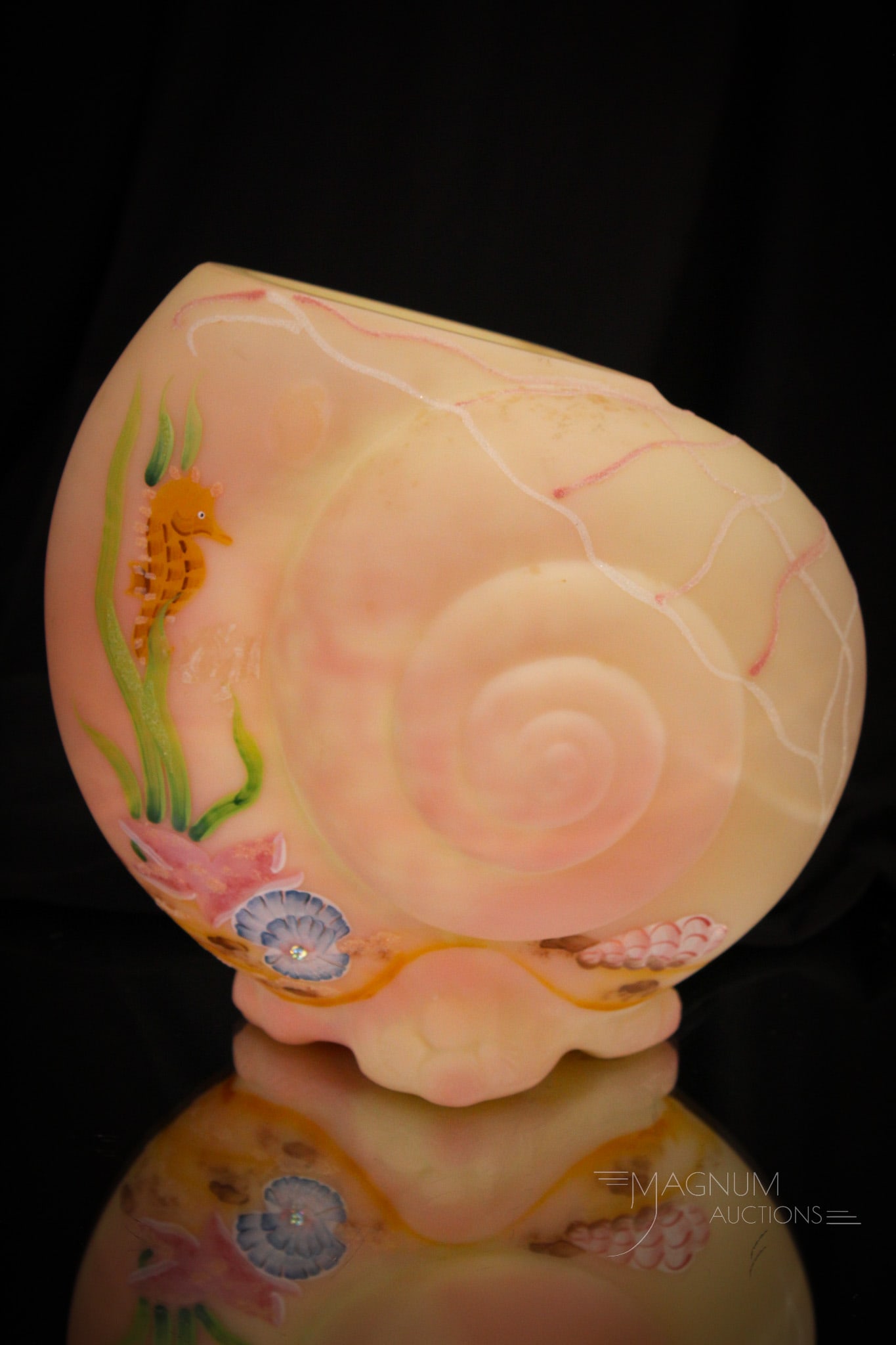 Fenton Art Glass Burmese Nautilus Decorated Vase (#1326/1950) (1 of 8)