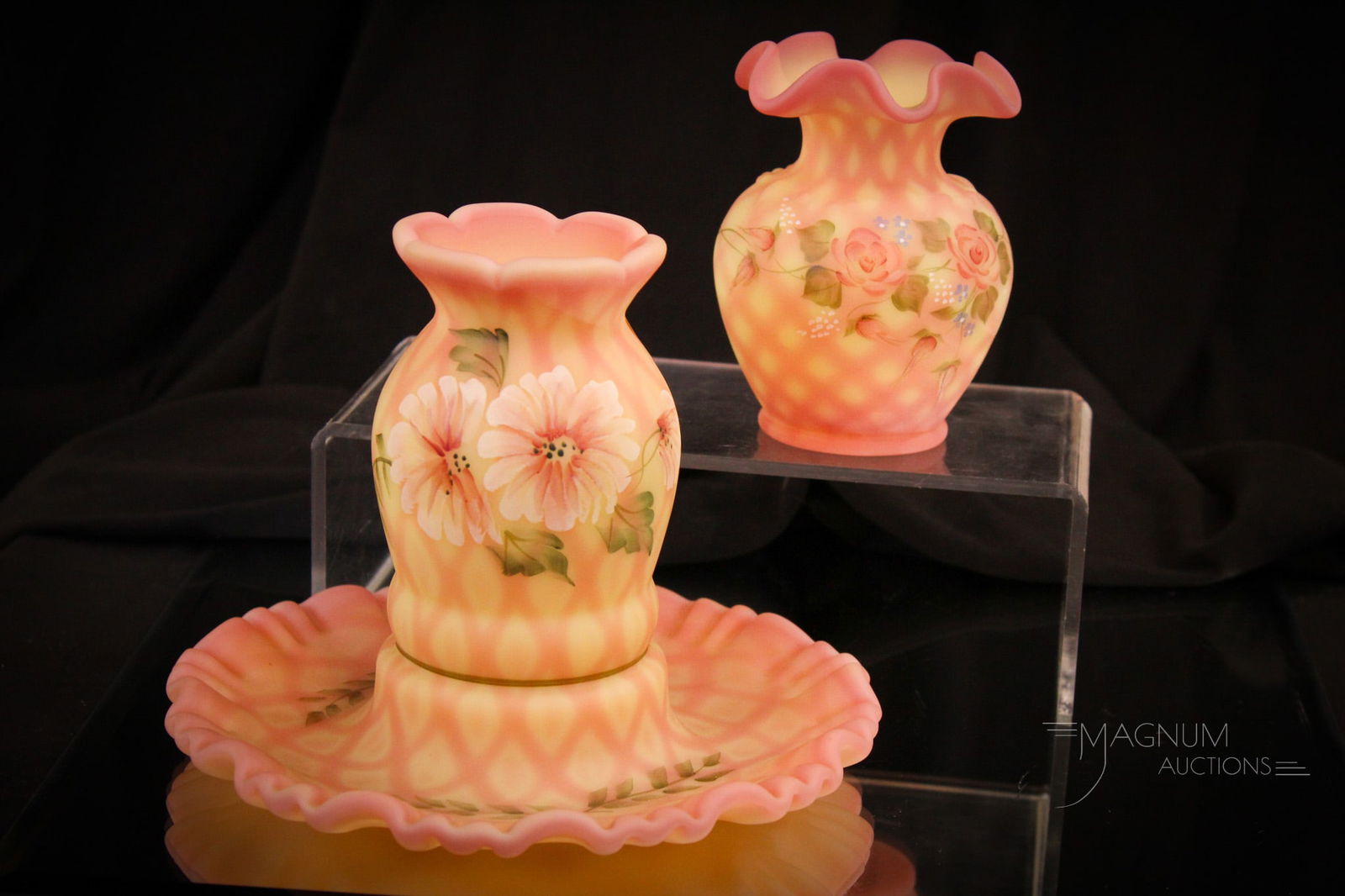 2 pc Lot Fenton Art Burmese Glass Fairy Lamp & More (1 of 13)