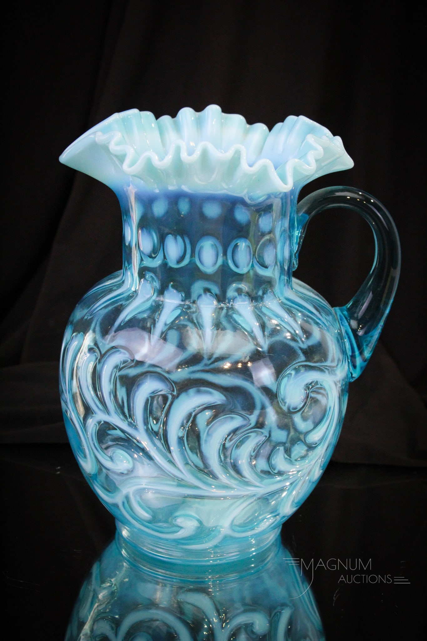 Victorian Blue Buttons & Braids Opalescent Water Pitcher (1 of 7)