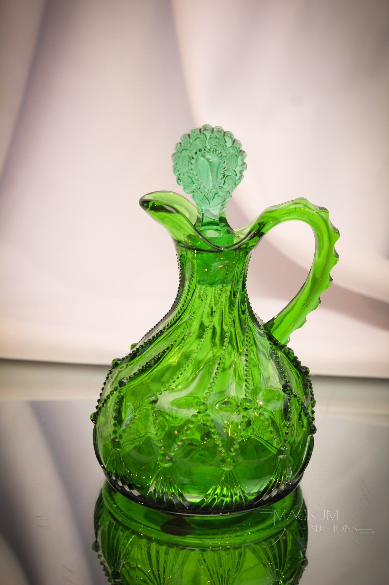Greentown Glass Cord Drapery Green Cruet (1 of 6)