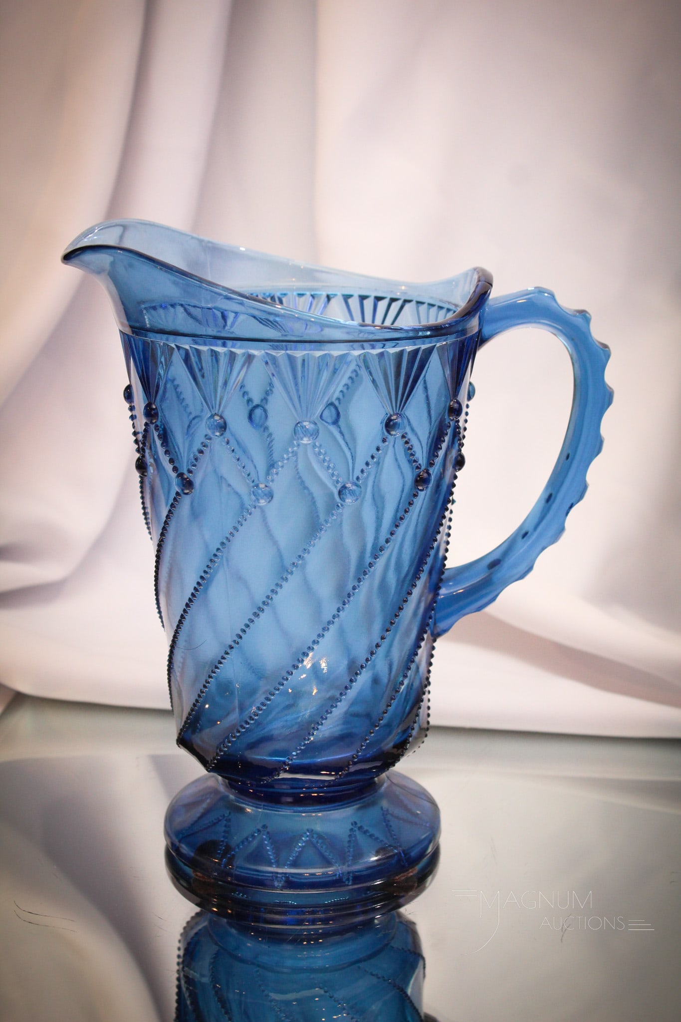 Greentown Glass Cord Drapery Blue Water Pitcher (1 of 8)