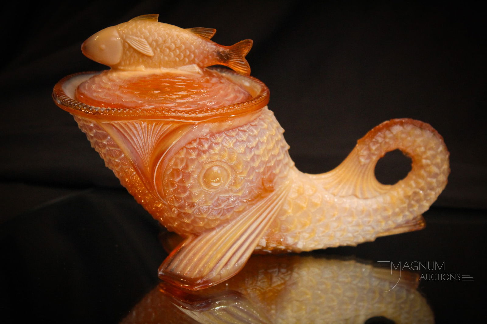 Greentown Golden Agate Glass Dolphin (1 of 7)
