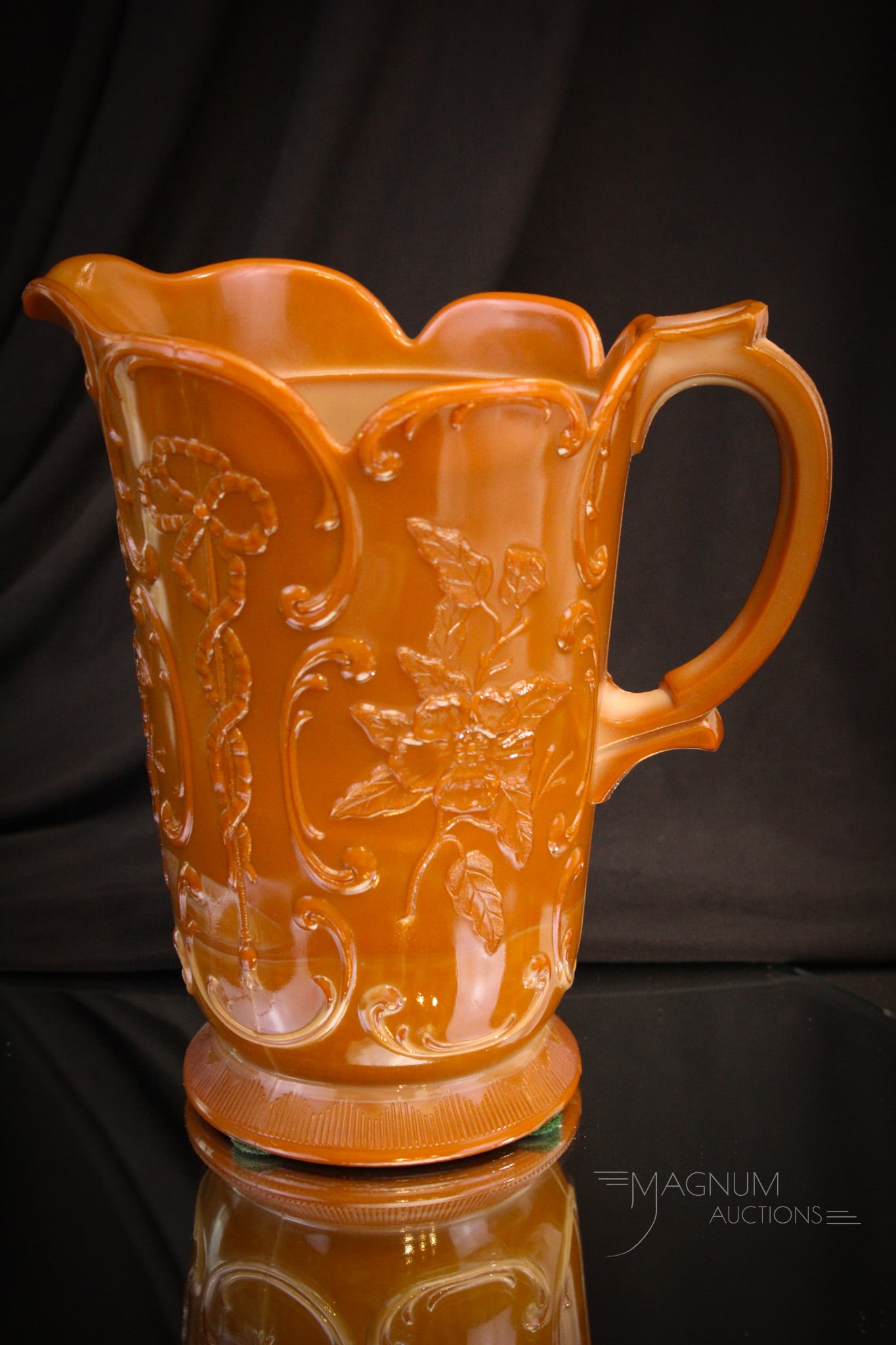 McKee Chocolate Glass Wild Rose Bowknot Water Pitcher (1 of 8)