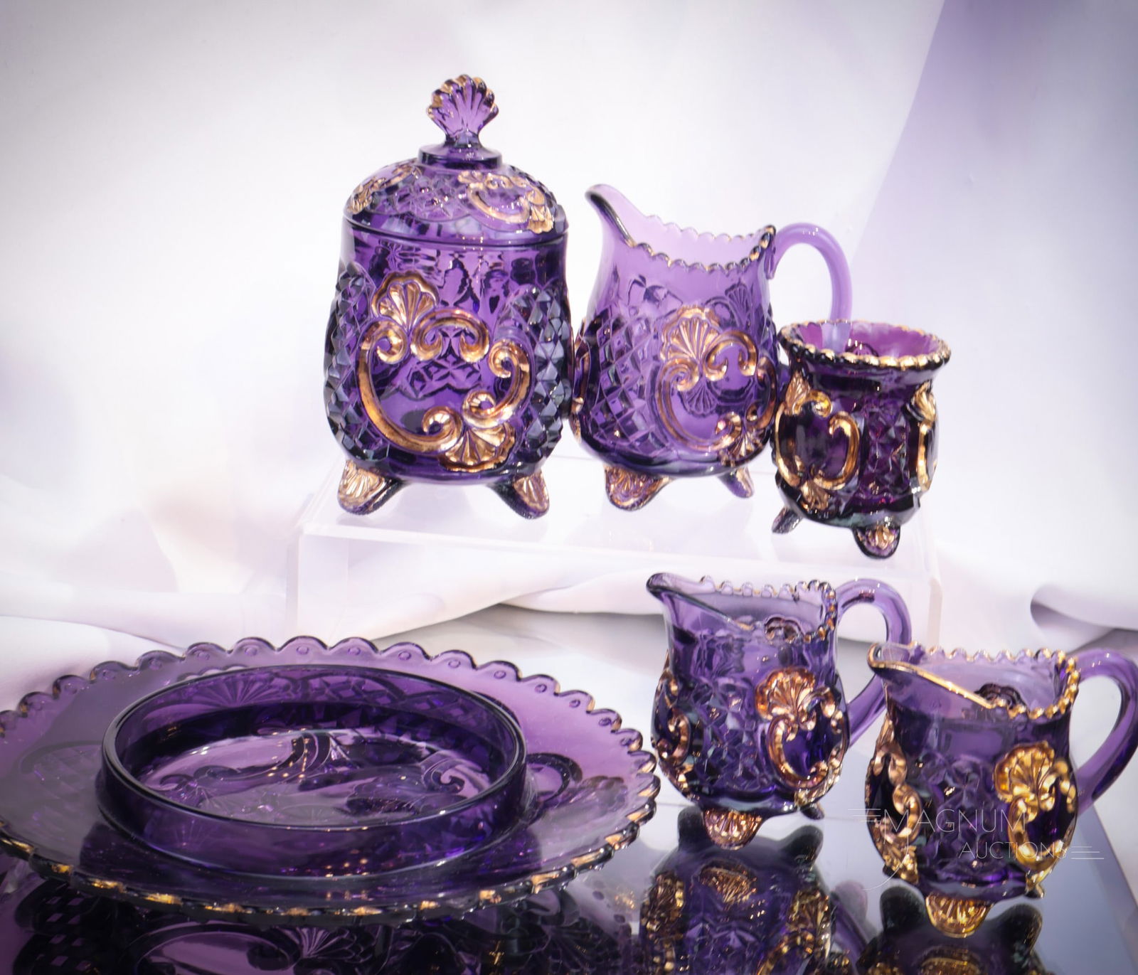 6 pc Lot Riverside Amythest & Gold Croesus Victorian Glass (1 of 10)