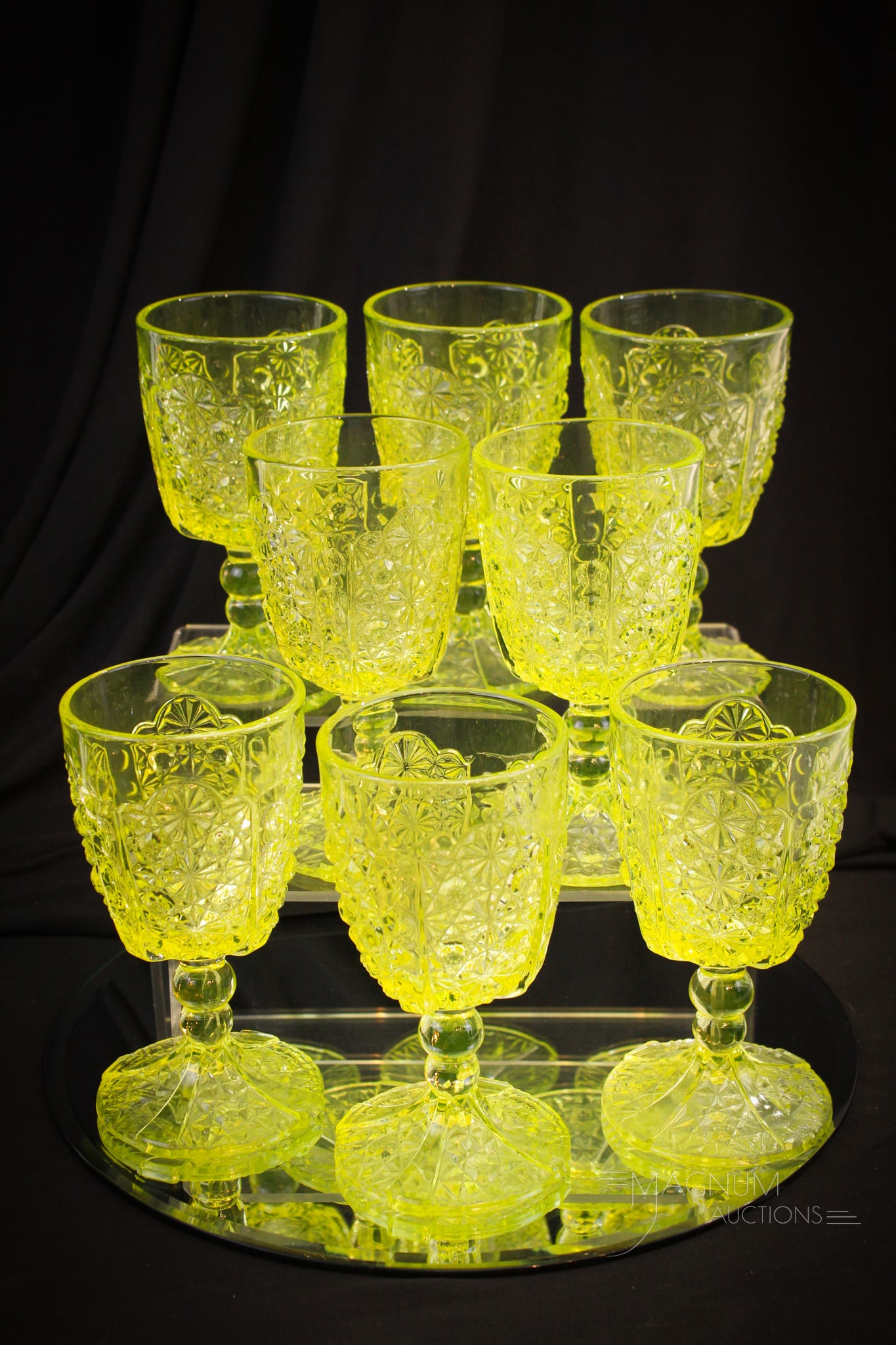 8pc Lot Vaseline Daisy & Button w/ Thumbprint Goblets (1 of 8)