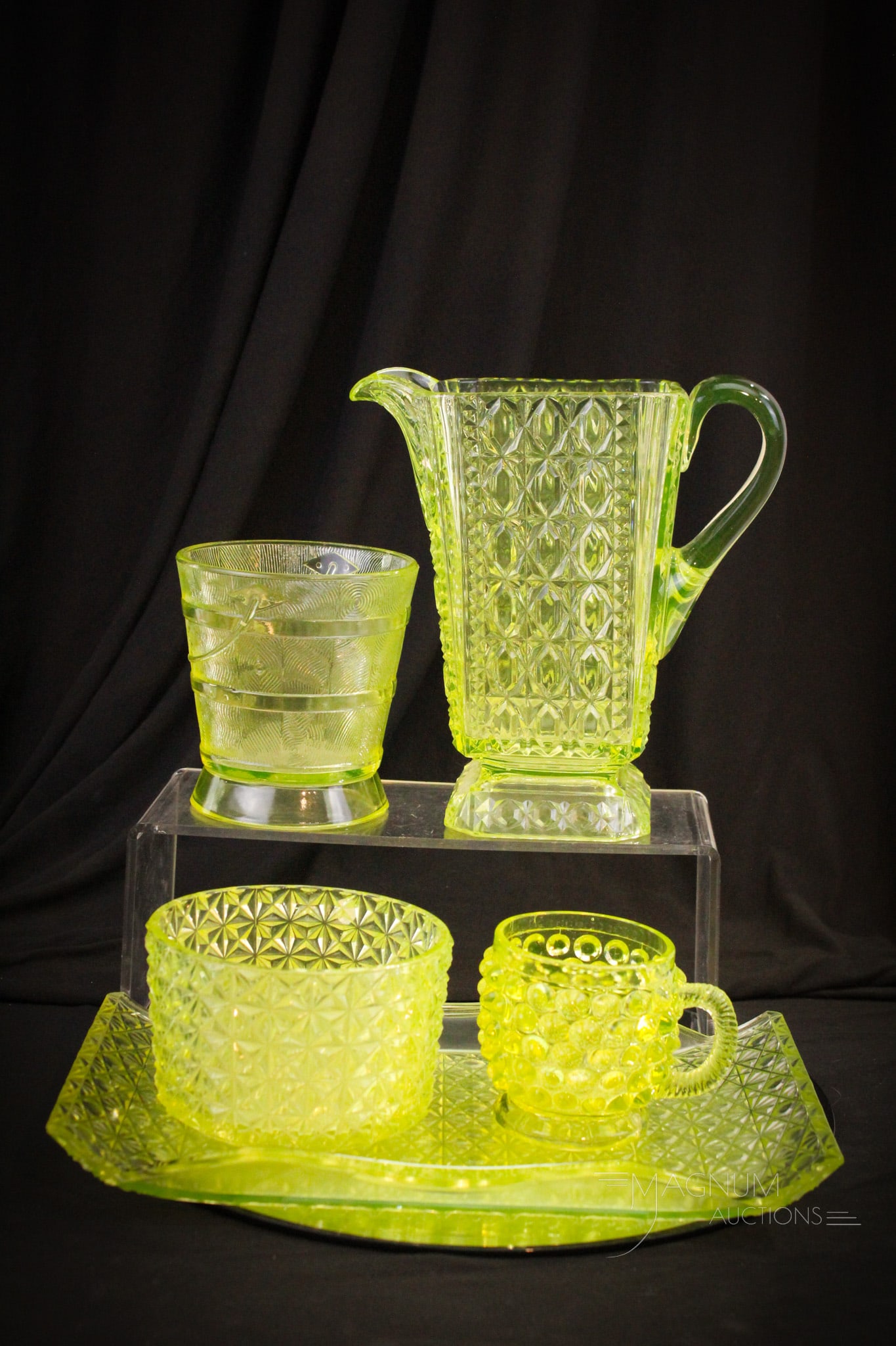 5 pc Lot Victorian Vaseline Glass Pitcher Novelties & More (1 of 20)