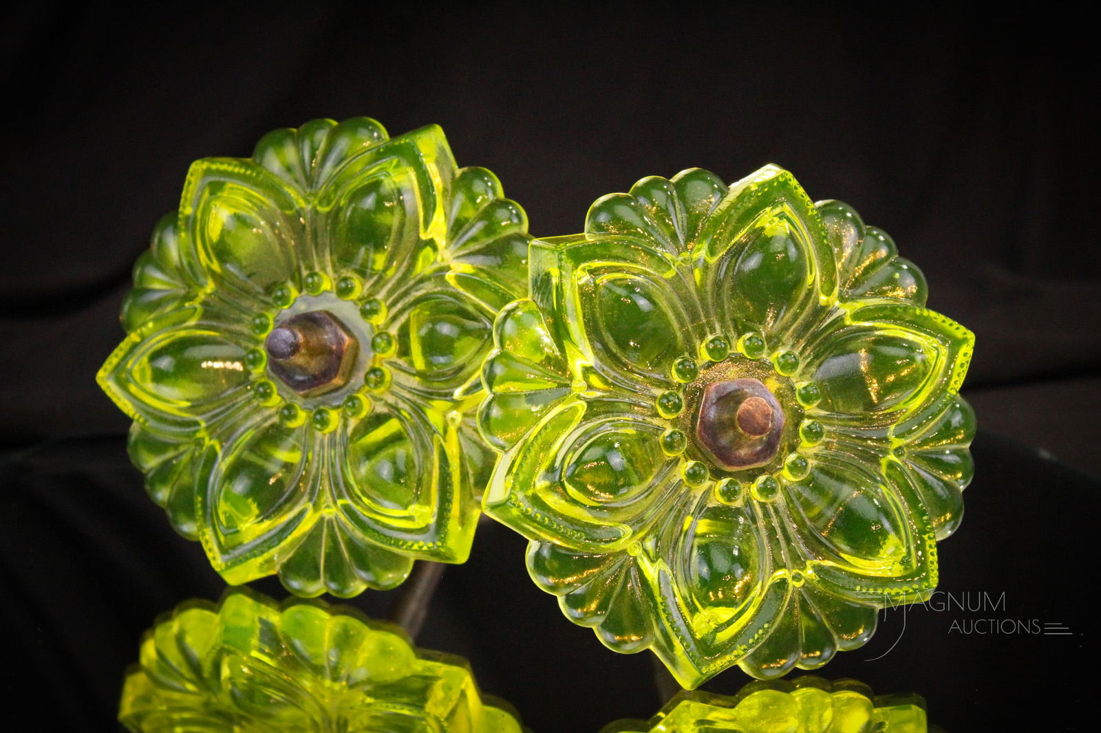 Pair Vaseline Victorian Pressed Glass Curtain Tie Backs (1 of 6)