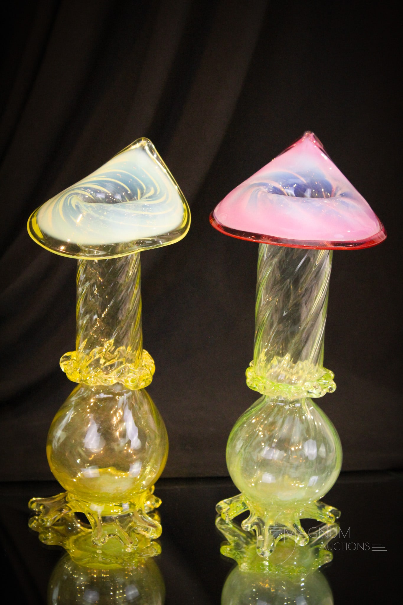 2 pc Lot Victorian English Vaseline Opalescent Glass Vases (1 of 14)