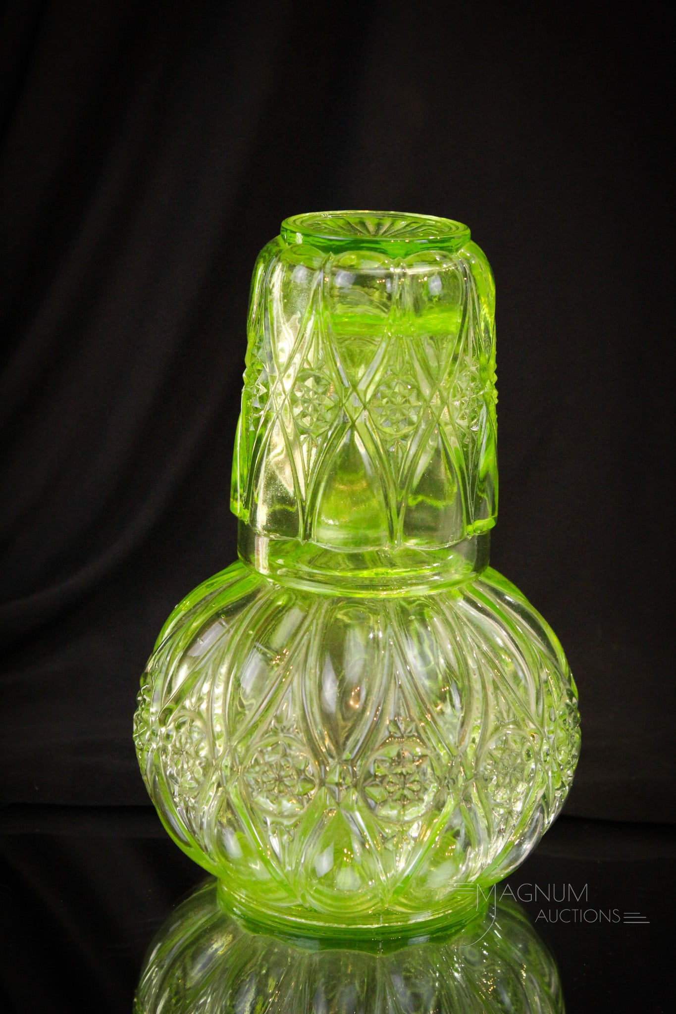 Val St. Lambert Green Vaseline Glass Tumble-Up (1 of 7)