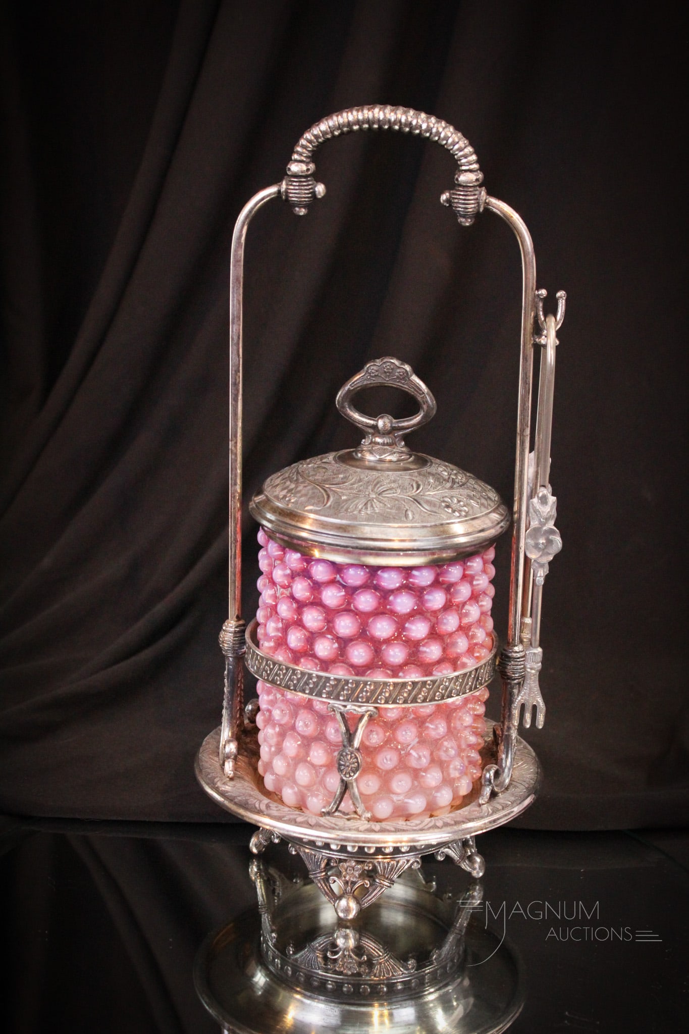 Tufts Victorian Silverplate Pink Opalescent Hobnail Glass Pickle Castor (1 of 11)