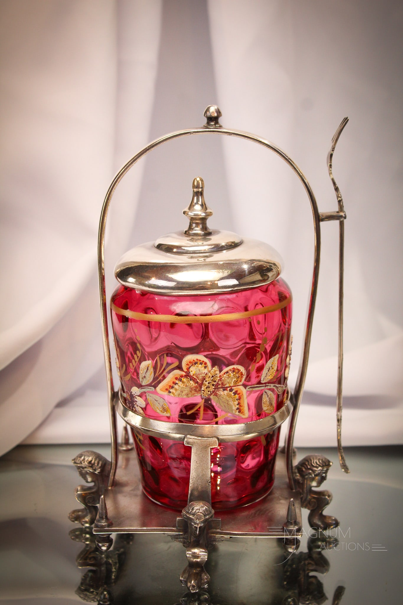 Reed Barton Cranberry Coralene Victorian Silverplate Pickle castor (1 of 9)