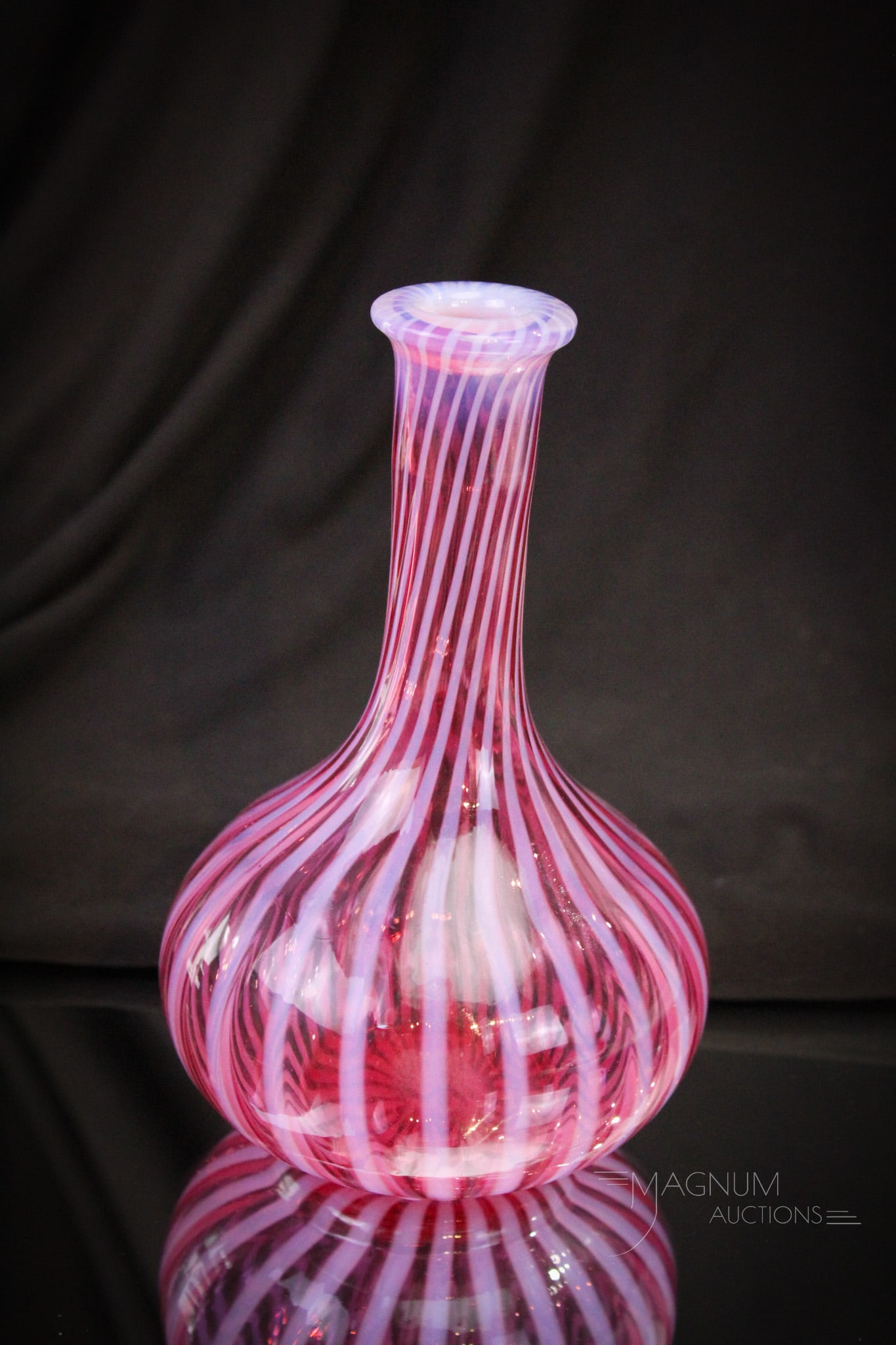 Northwood Cranberry Opalescent Stripe Victorian Glass Baber Bottle (1 of 4)