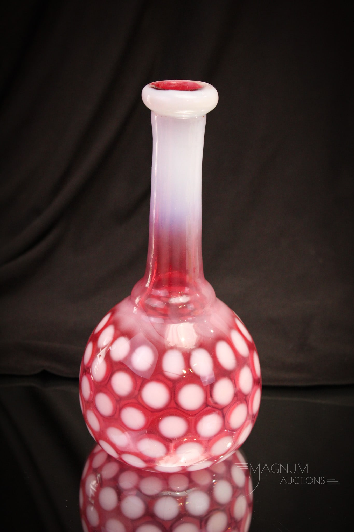 Hobb's Cranberry Opalescent Coin Spot Victorian Glass Baber Bottle (1 of 4)