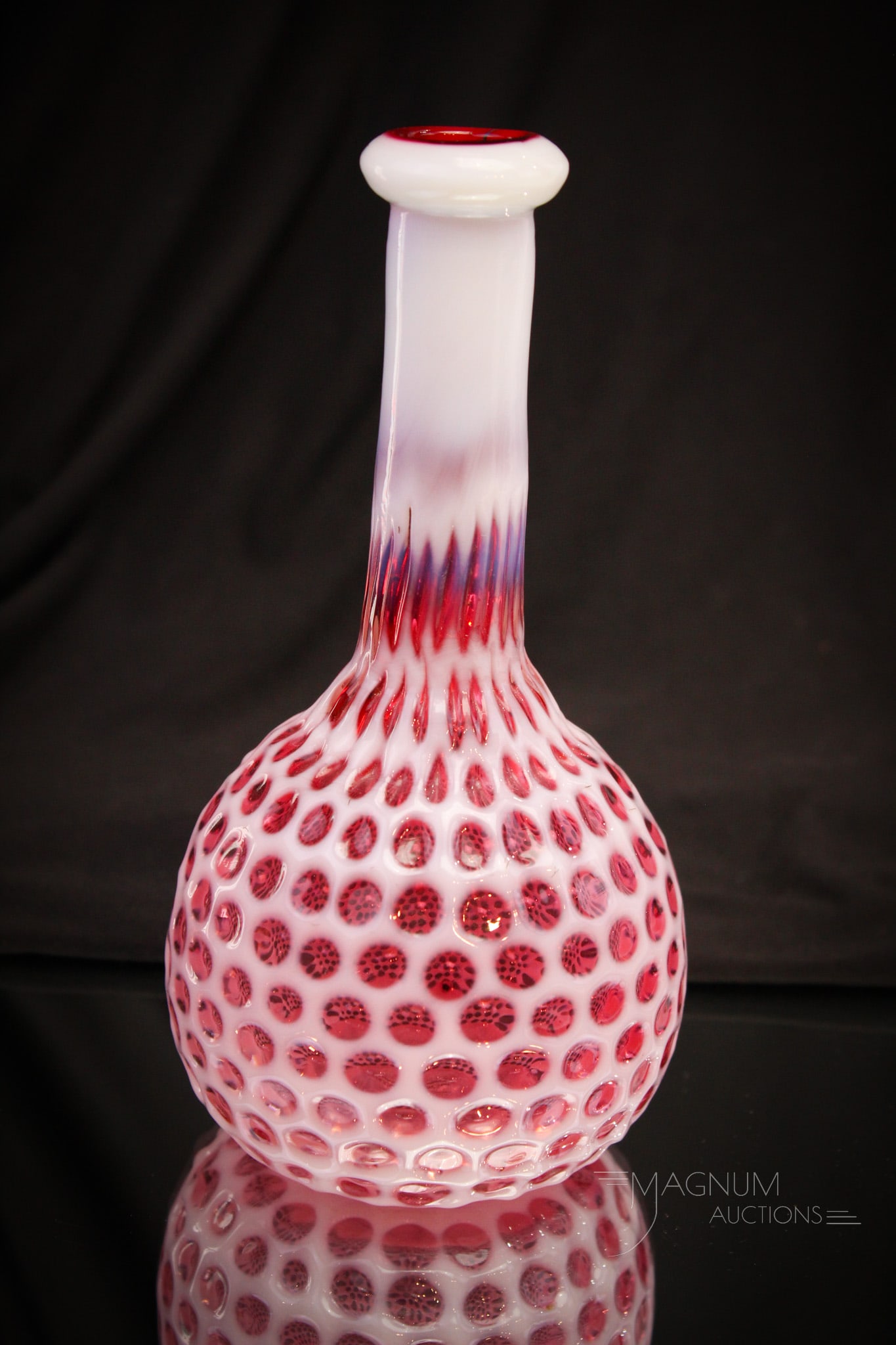 Hobb's Cranberry Opalescent Windows Victorian Glass Barber Bottle (1 of 4)