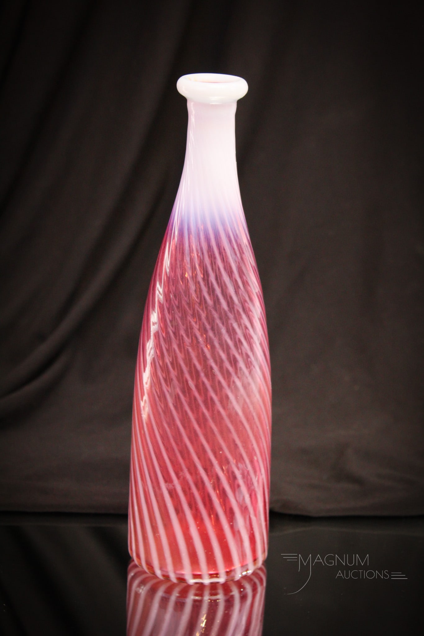 Cranberry Opalescent Swirl Pepsi-Mold Barber Bottle (1 of 5)