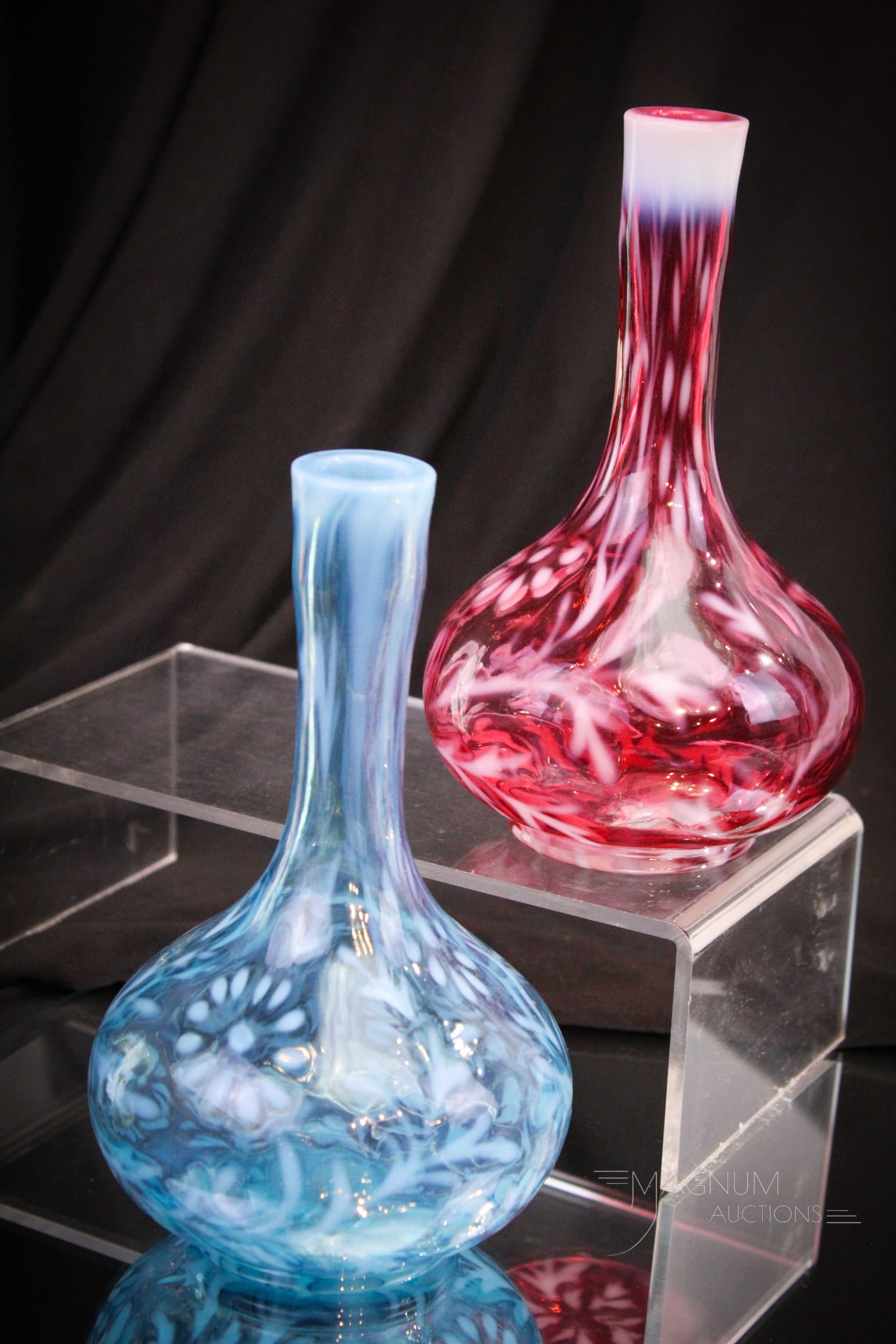 2 pc Lot Northwood Daisy & Fern Cranberry & Blue Victorian Barber Bottles (1 of 8)