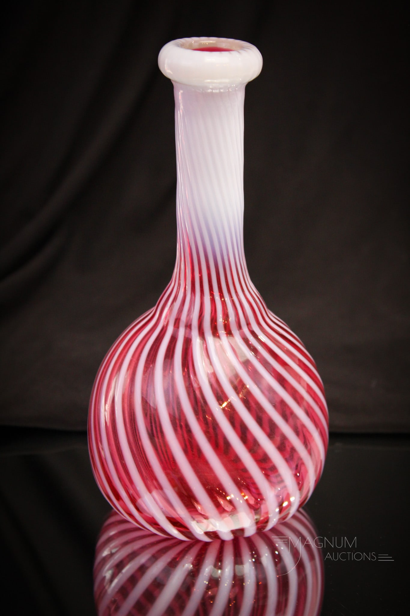 Hobb's Cranberry Opalescent Swirl Victorian Glass Barber Bottle (1 of 3)