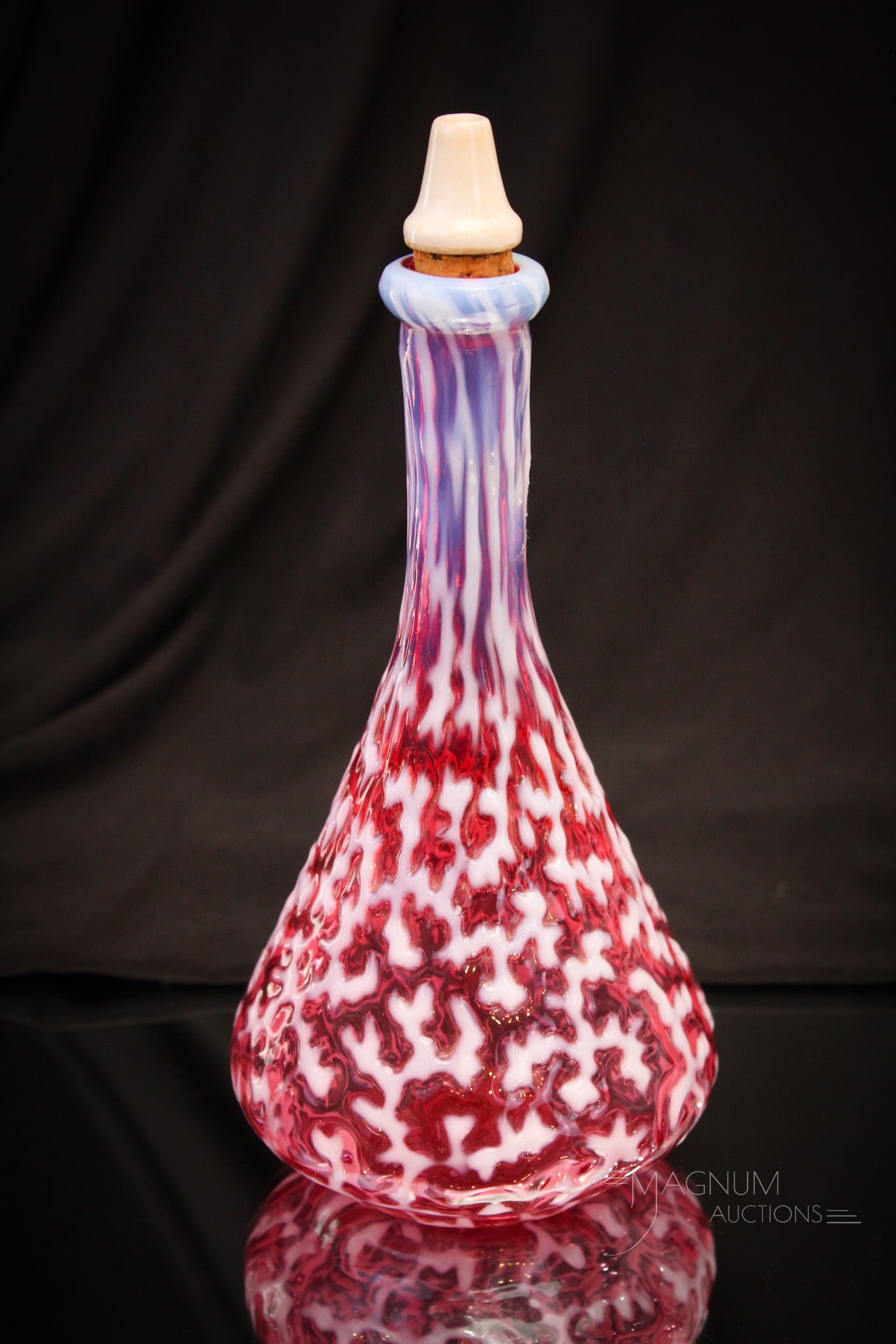 Cranberry Opalescent Coral Reef Victorian Glass Barber Bottle (1 of 4)