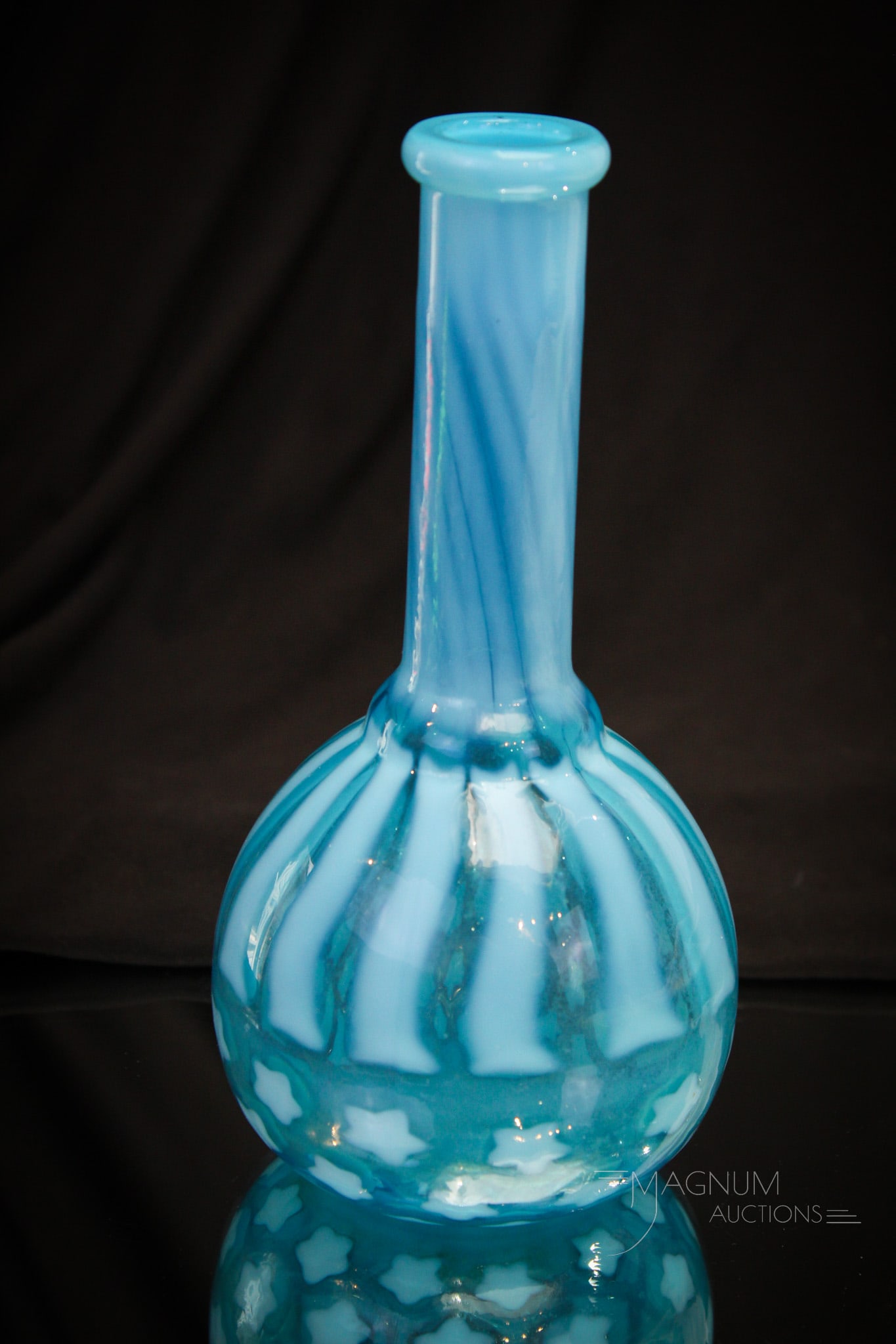 Victorian Blue Opalescent Stars & Stripes Glass Barber Bottle (1 of 4)