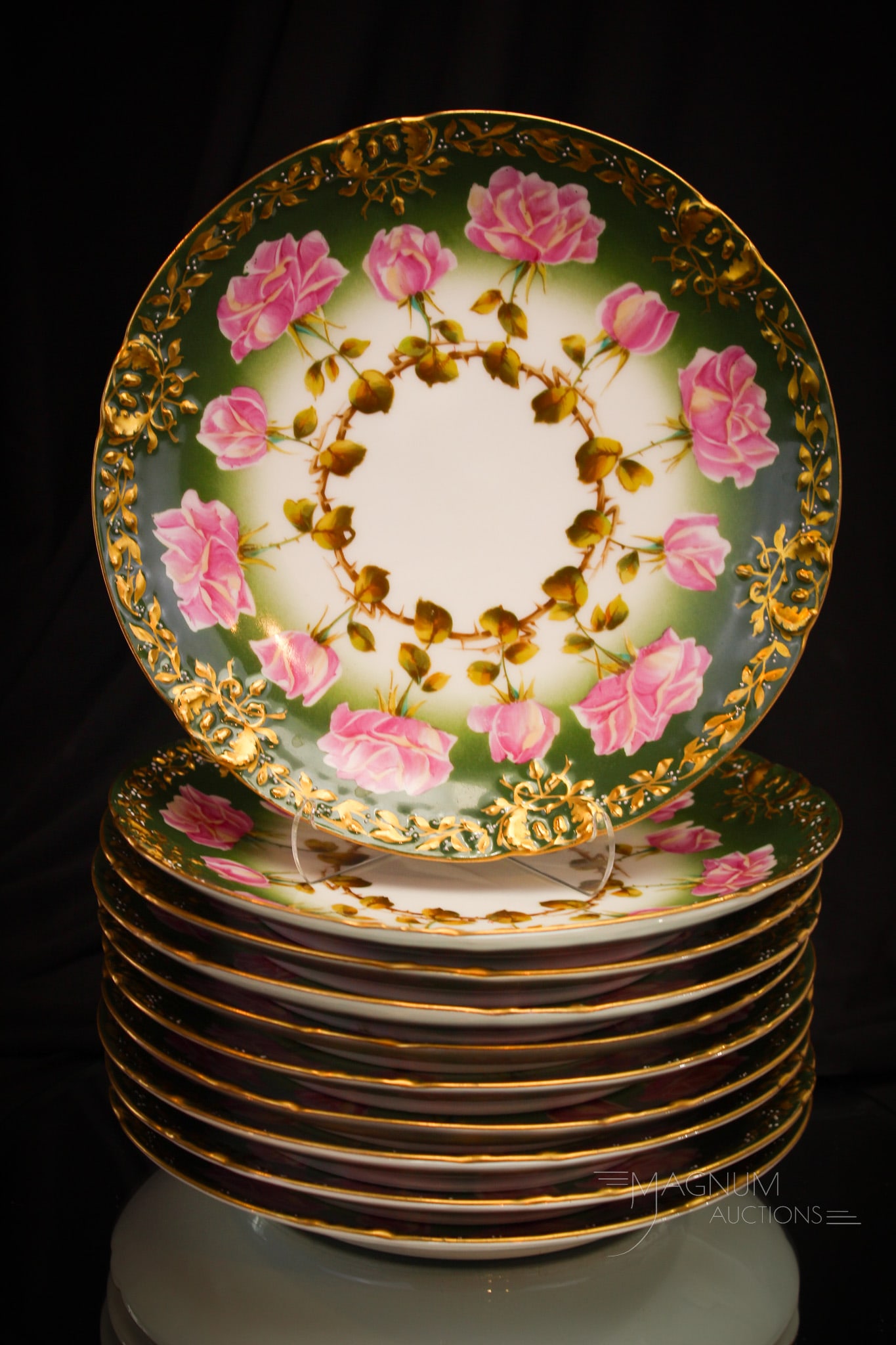 Set of 10 T & V Limoges France Hand Painted Porcelain Roses Plates (1 of 8)