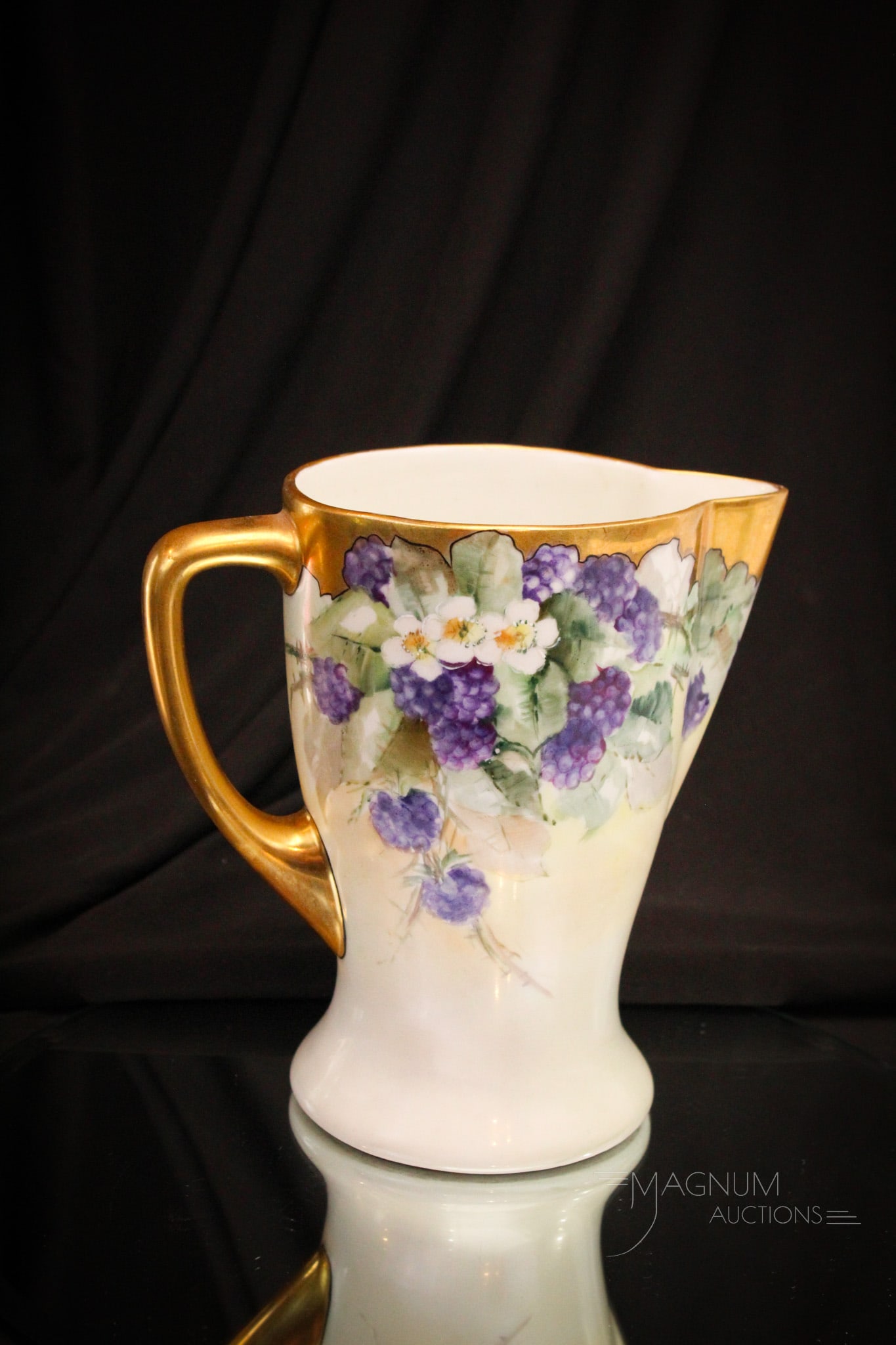 D & Co. Limoges France Gilt Hand Painted Blackberry Porcelain Pitcher (1 of 6)