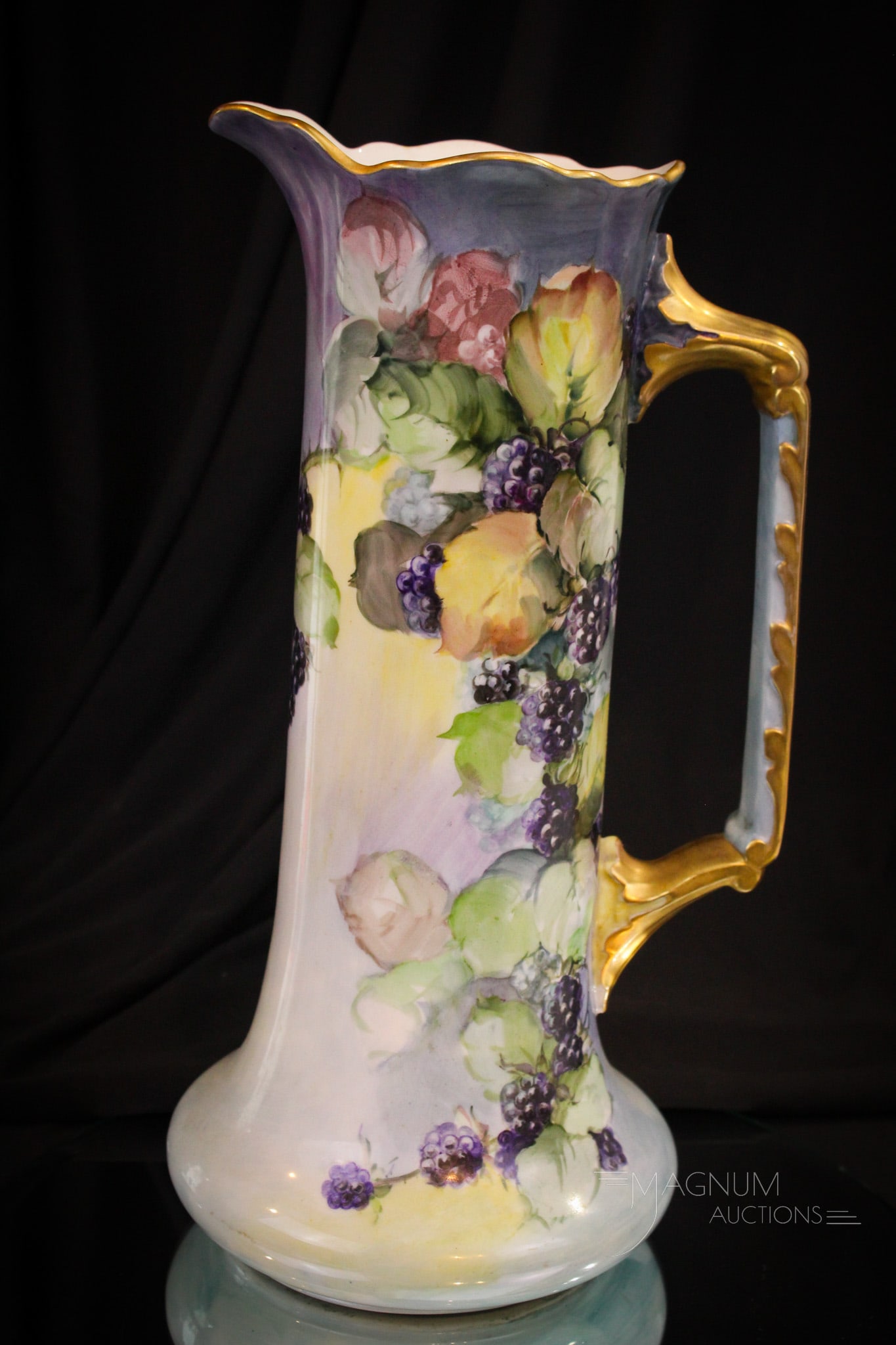 Willets Belleek 13" Blackberries Hand Painted Porcelain Tankard (1 of 6)