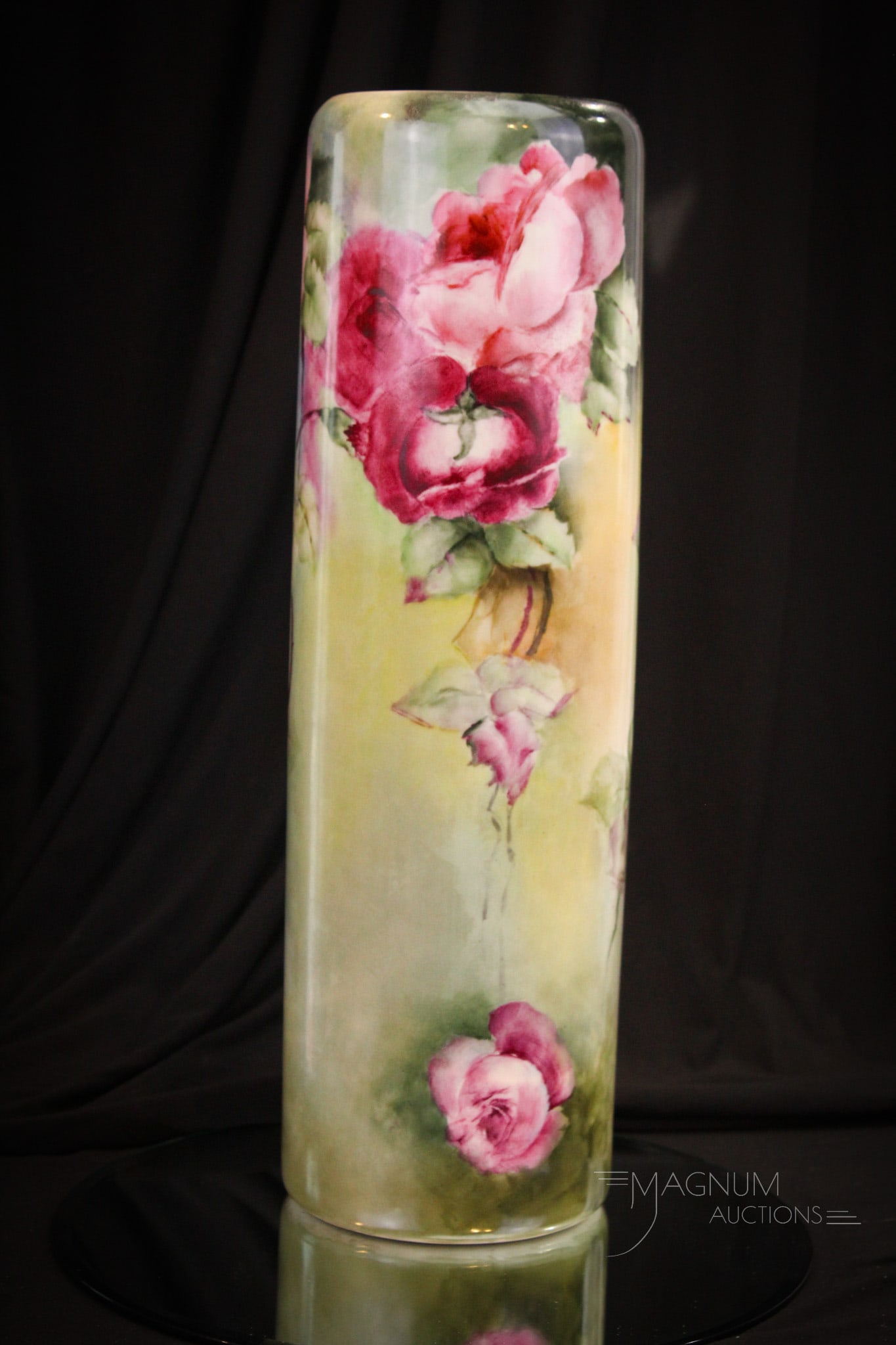 Willets Belleek 17" Hand Painted Porcelain Roses Cylinder Vase (1 of 10)