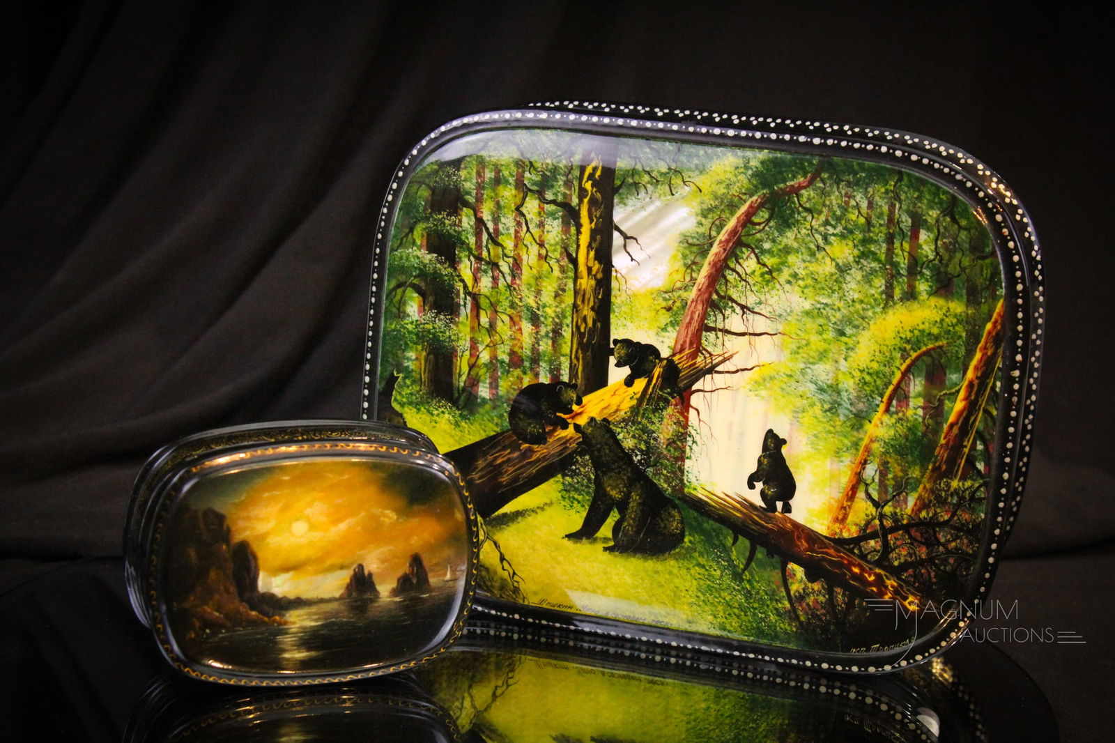 2 pc Lot Artist signed Russian Lacquered Boxes (1 of 12)
